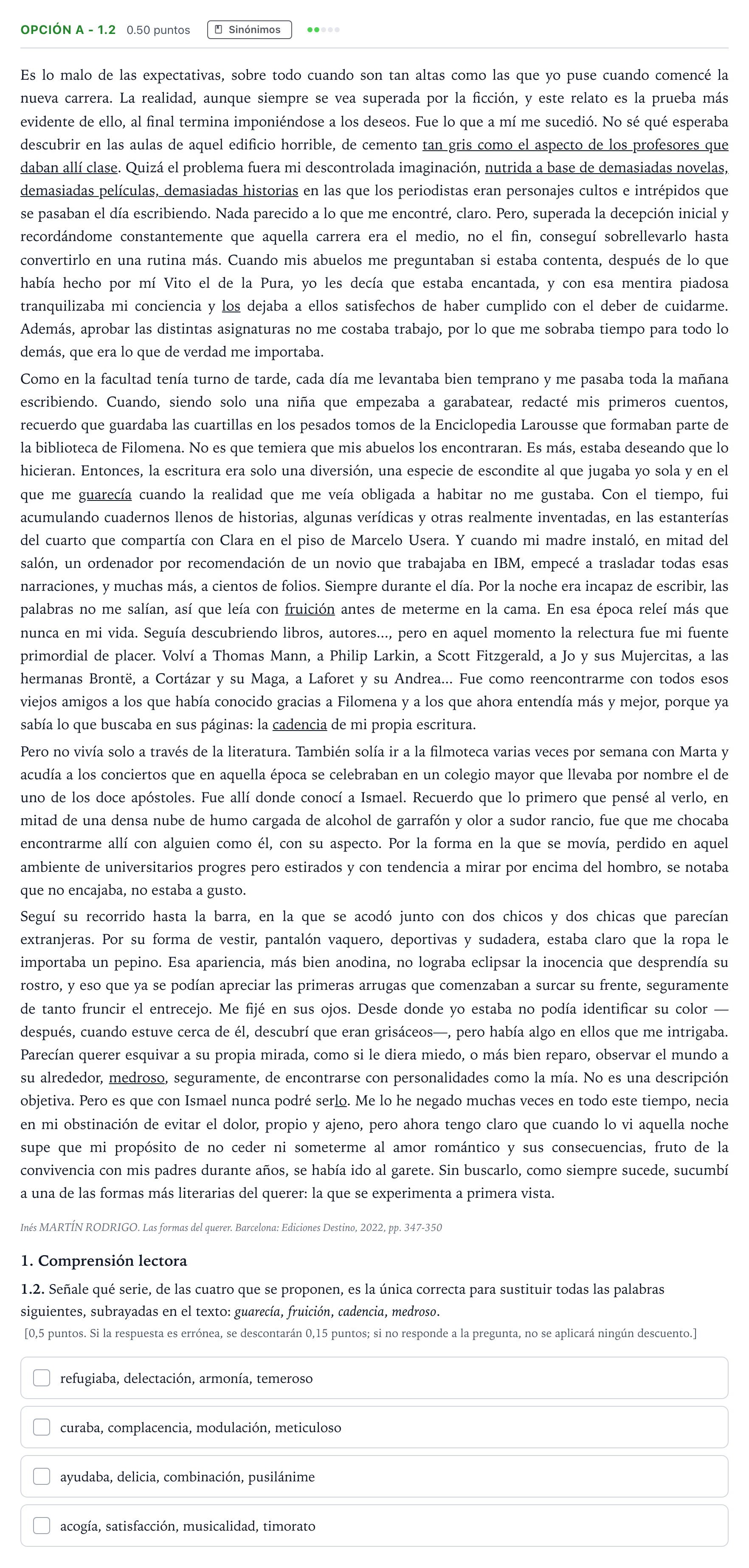 Enunciado: Opción A - 1.2 · Lengua Castellana y Literatura II Selectividad Cataluña Juny Serie 5 2024