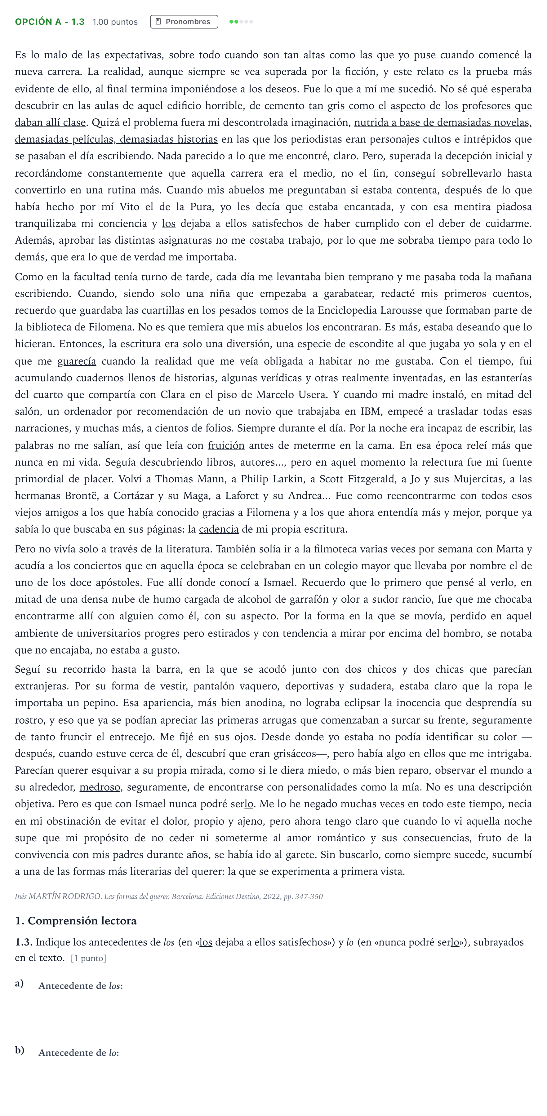 Enunciado: Opción A - 1.3 · Lengua Castellana y Literatura II Selectividad Cataluña Juny Serie 5 2024