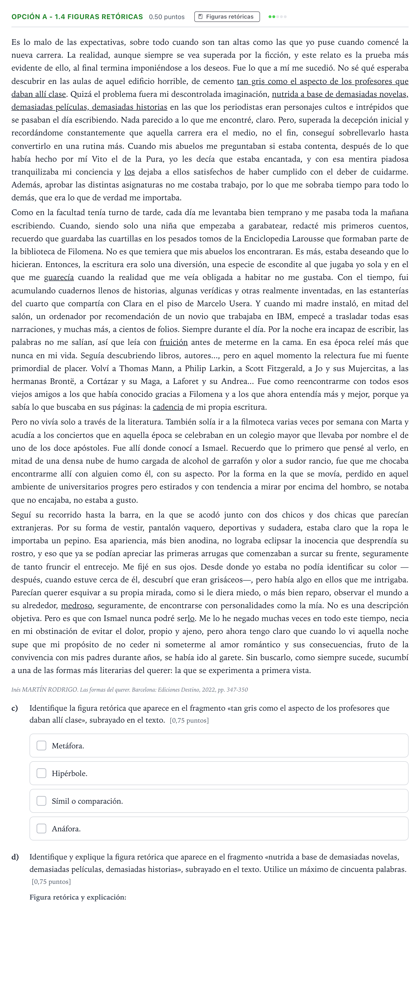 Enunciado: Opción A - 1.4 Figuras retóricas · Lengua Castellana y Literatura II Selectividad Cataluña Juny Serie 5 2024