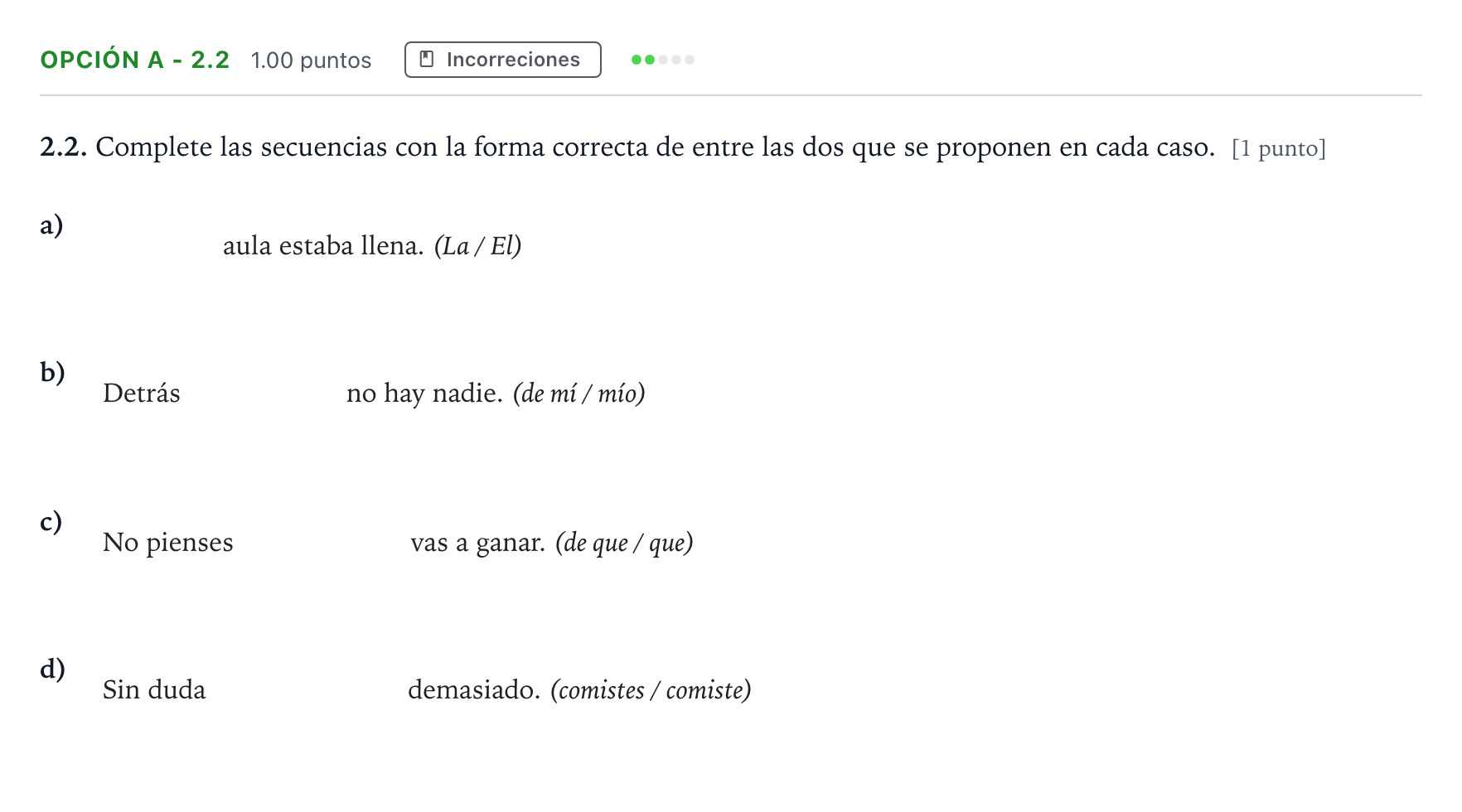 Enunciado: Opción A - 2.2 · Lengua Castellana y Literatura II Selectividad Cataluña Juny Serie 5 2024