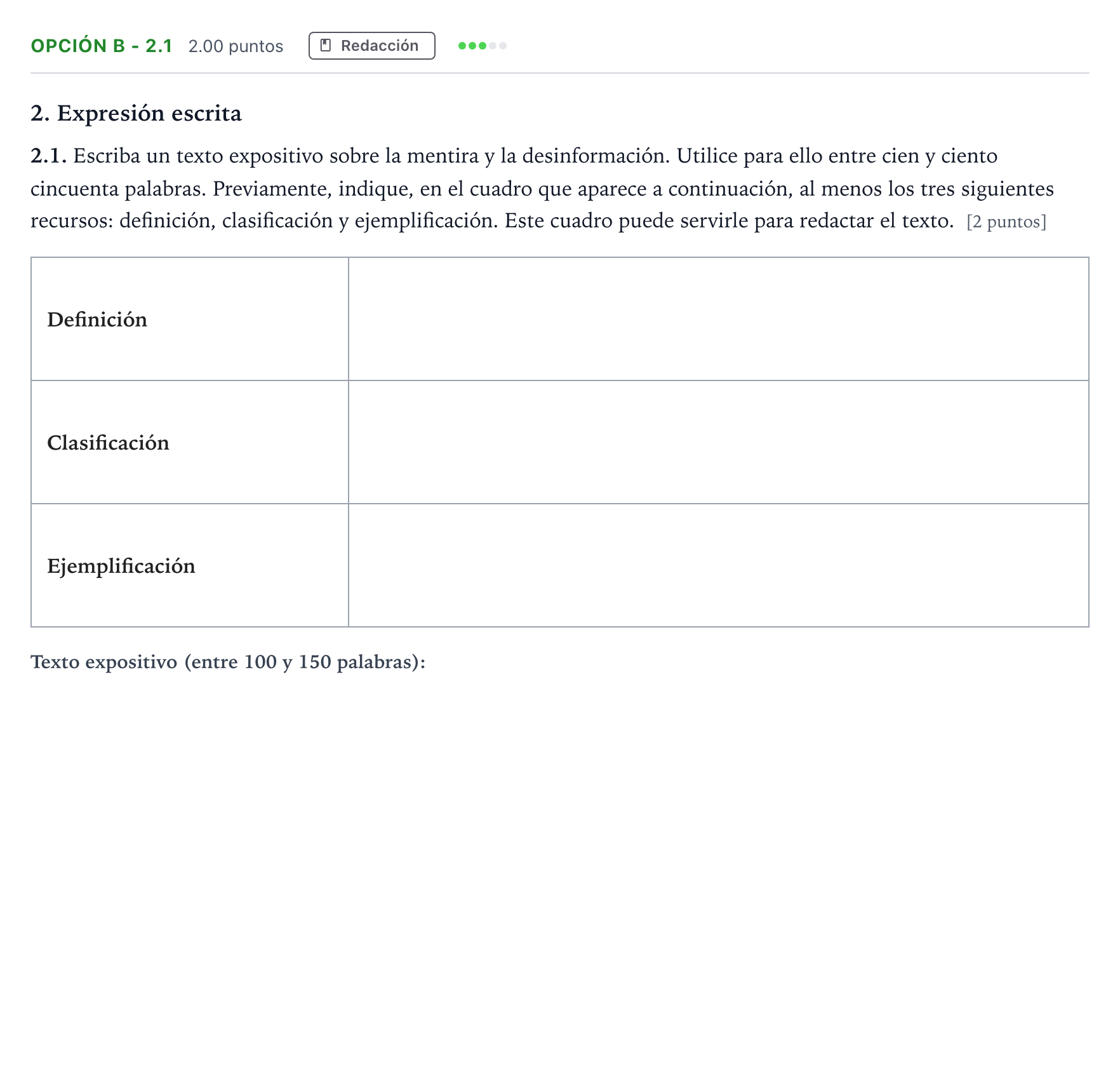 Enunciado: Opción B - 2.1 · Lengua Castellana y Literatura II Selectividad Cataluña Juny Serie 5 2024