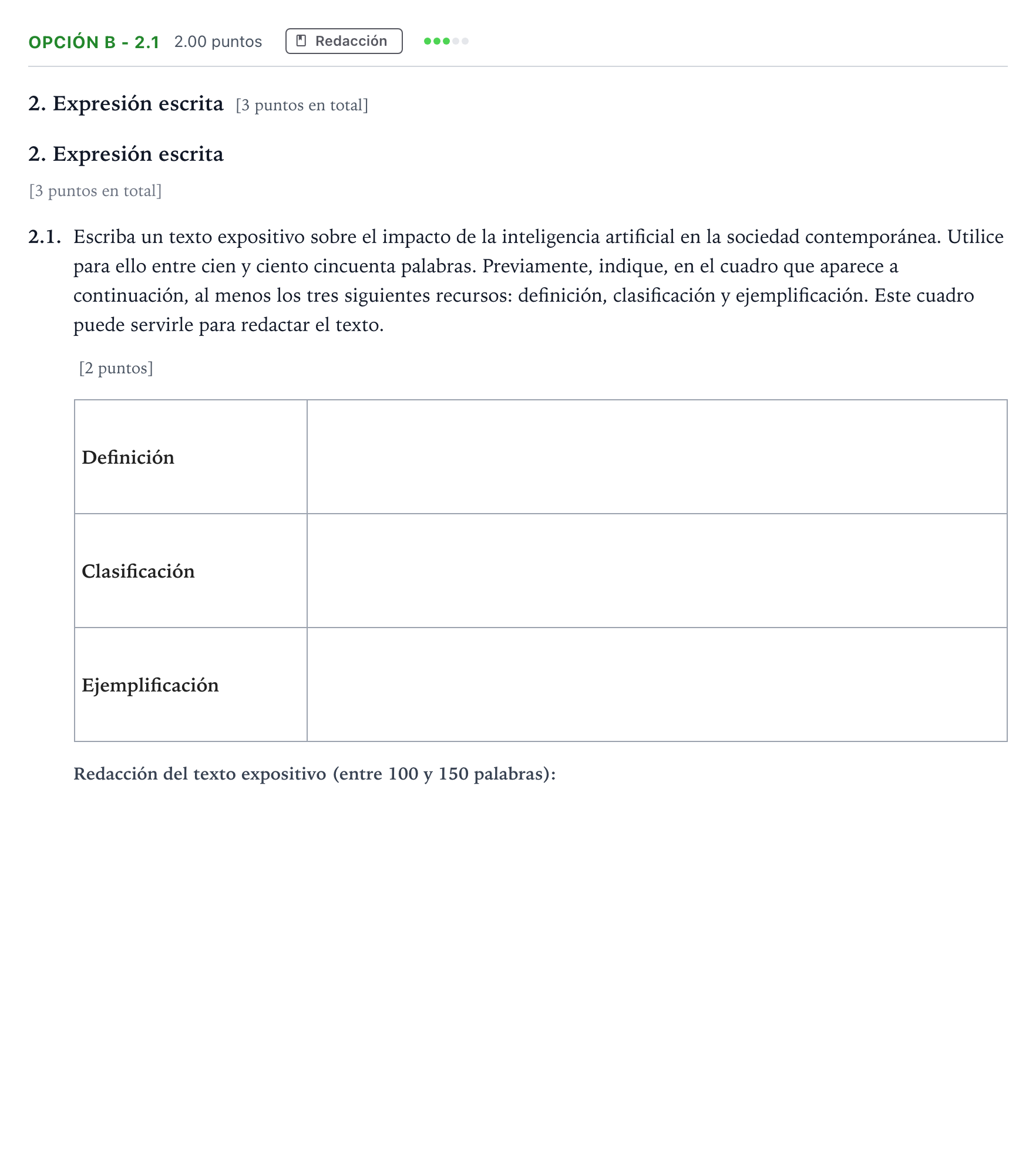 Enunciado: Opción B - 2.1 · Lengua Castellana y Literatura II Selectividad Cataluña Setembre Serie 3 2024