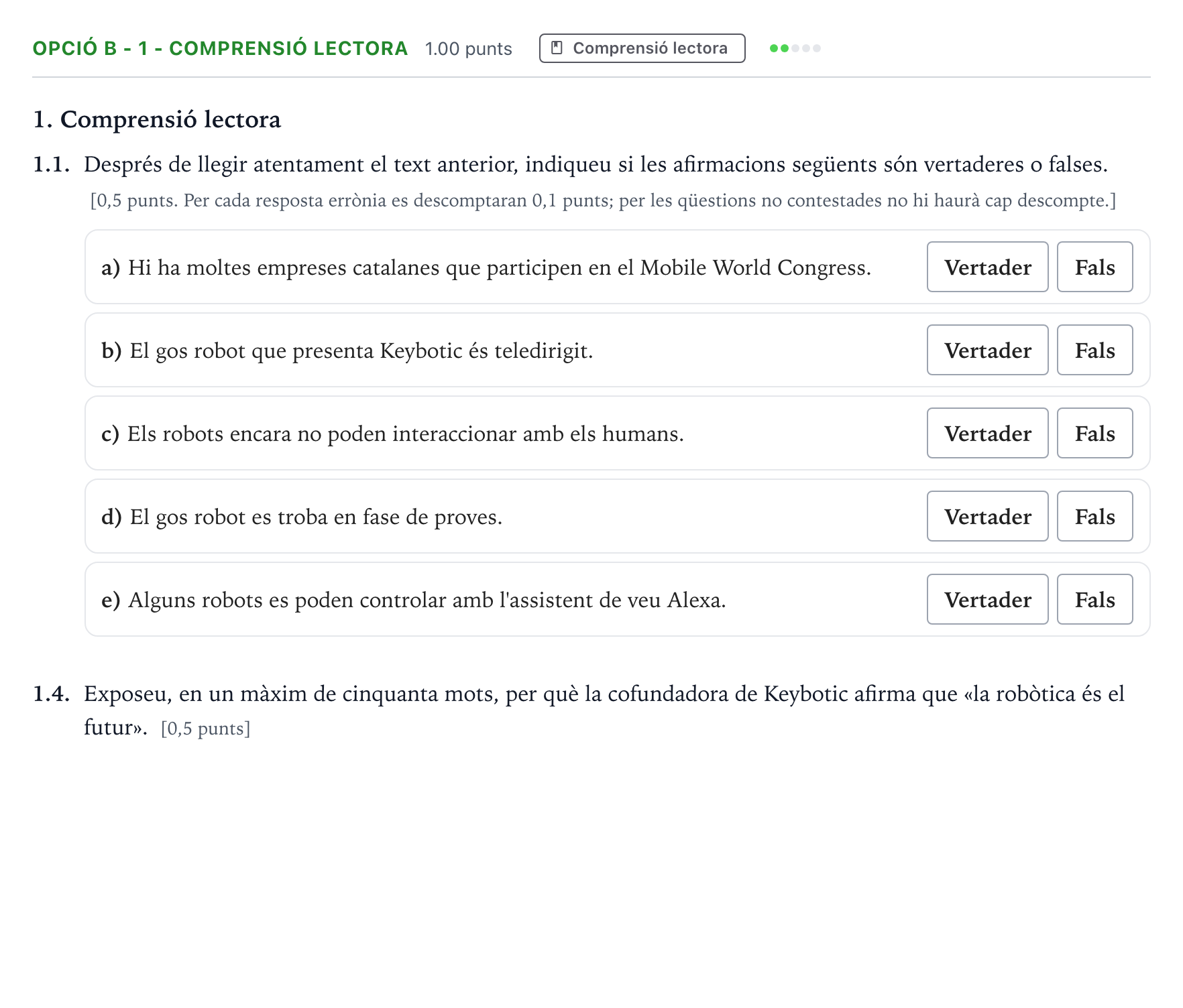 Enunciado: Ejercicio Opció B - 1 - Comprensió lectora · Lengua Catalana y Literatura II Selectividad Cataluña Juny Serie 5 2024