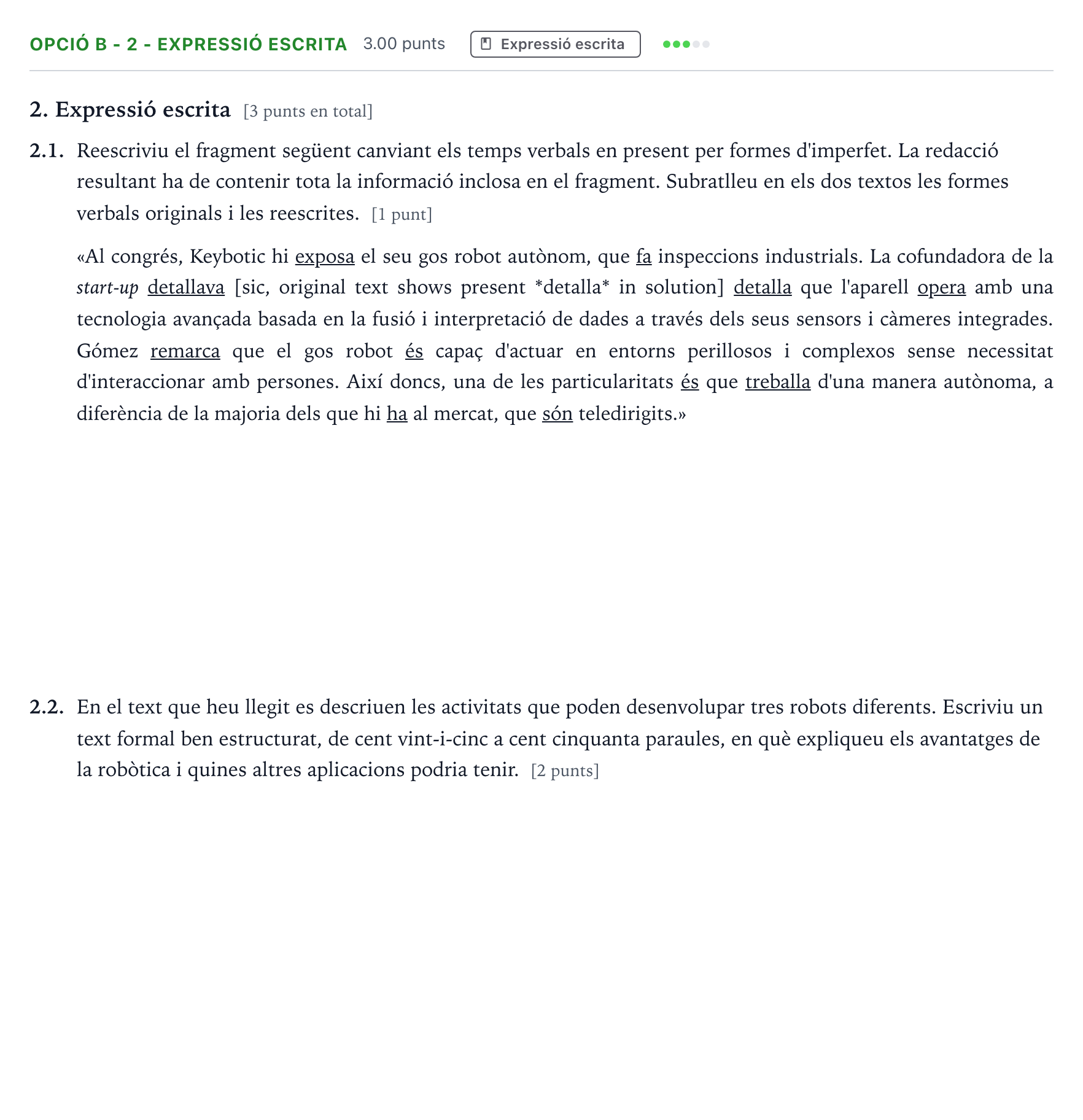 Enunciado: Ejercicio Opció B - 2 - Expressió escrita · Lengua Catalana y Literatura II Selectividad Cataluña Juny Serie 5 2024