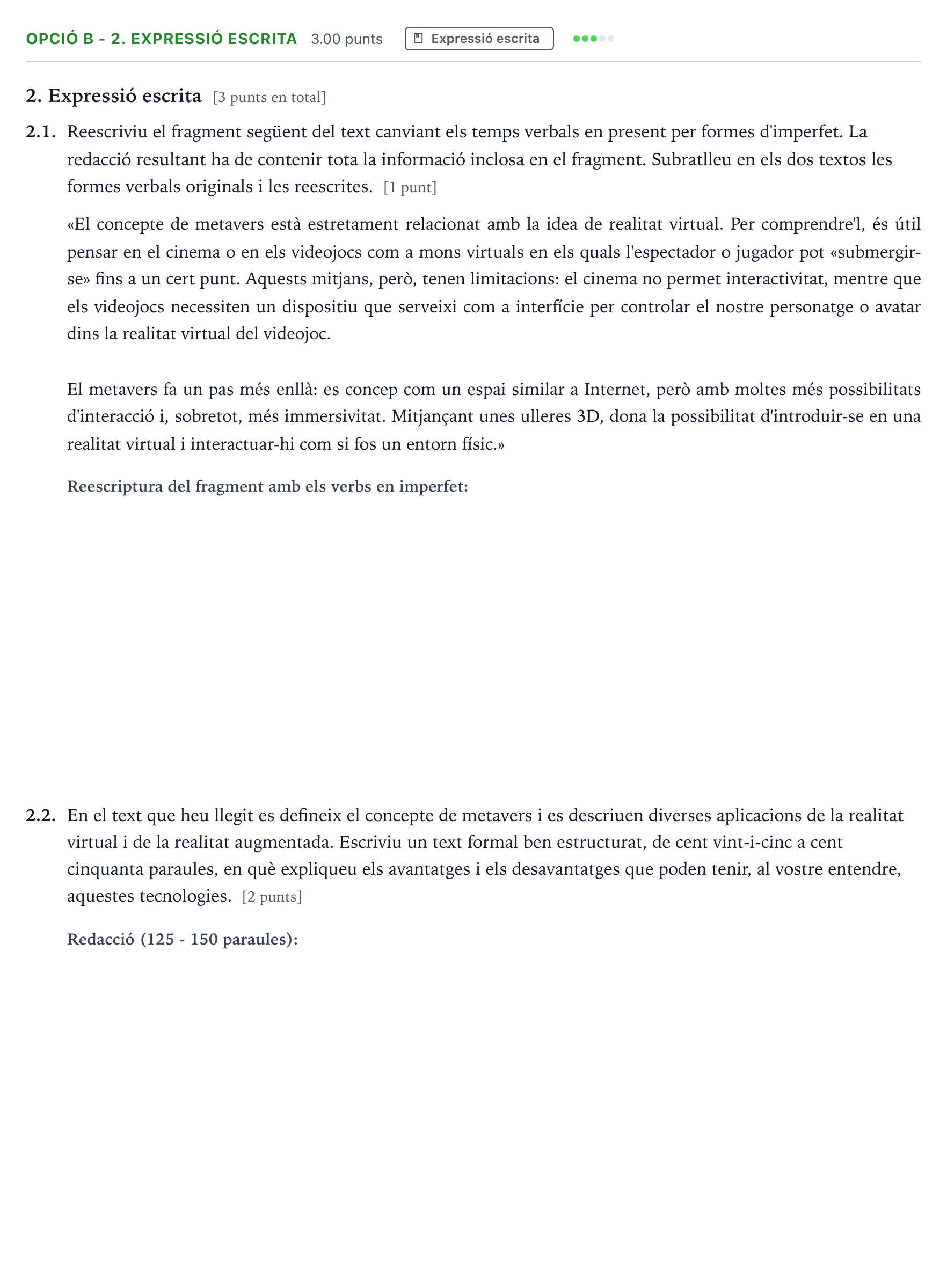 Enunciado: Ejercicio Opció B - 2. Expressió escrita · Lengua Catalana y Literatura II Selectividad Cataluña Setembre Serie 3 2024
