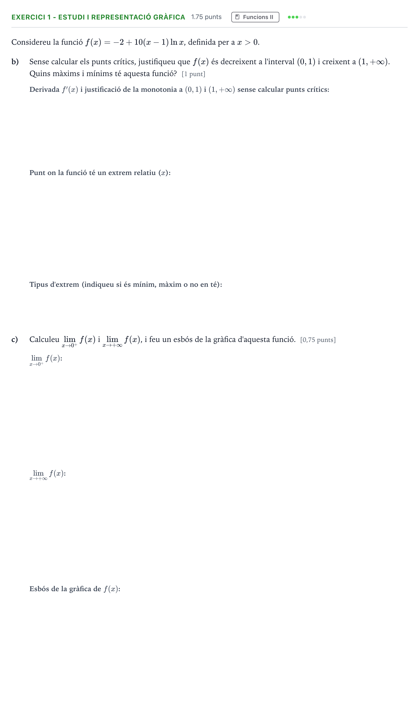 Enunciado: Ejercicio 1 - Estudi i representació gràfica · Matemáticas II Selectividad Cataluña Juny Serie 5 2024