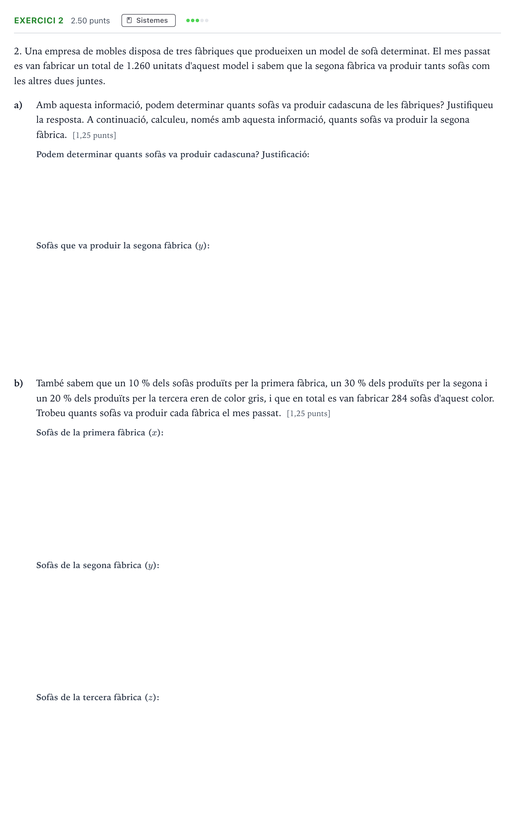 Enunciado: Problema 2 · Matemáticas aplicadas a las Ciencias Sociales II Selectividad Cataluña Juny Serie 1 2024
