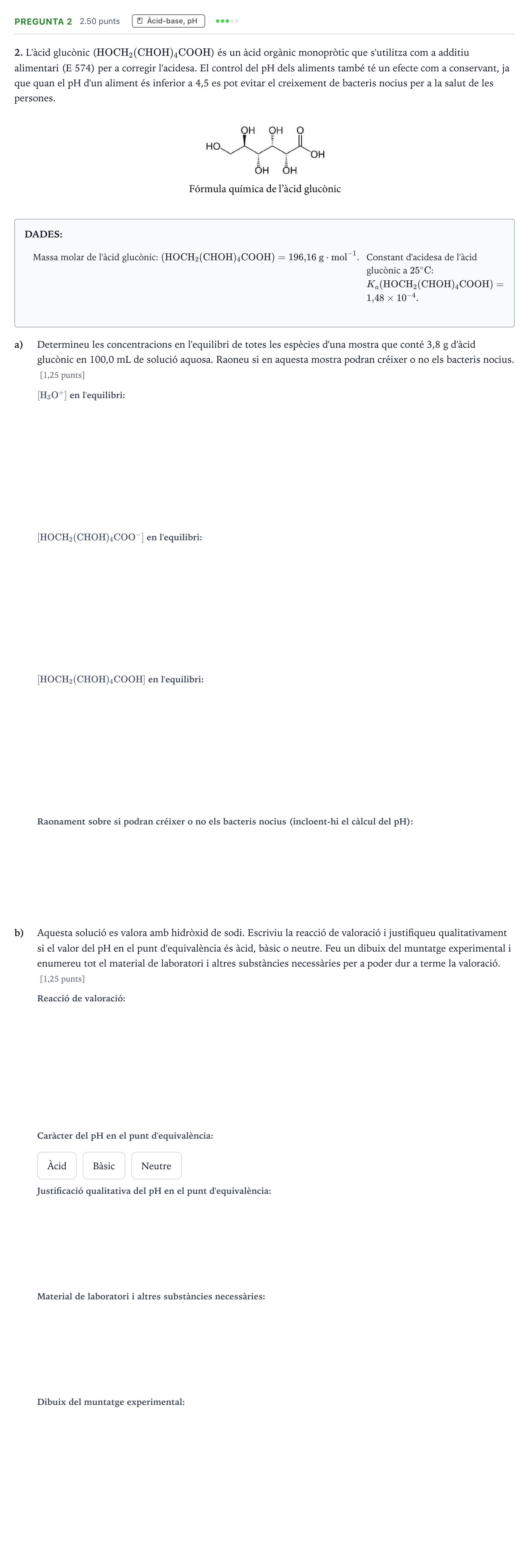 Enunciado: Pregunta 2 · Química Selectividad Cataluña Juny Serie 1 2024