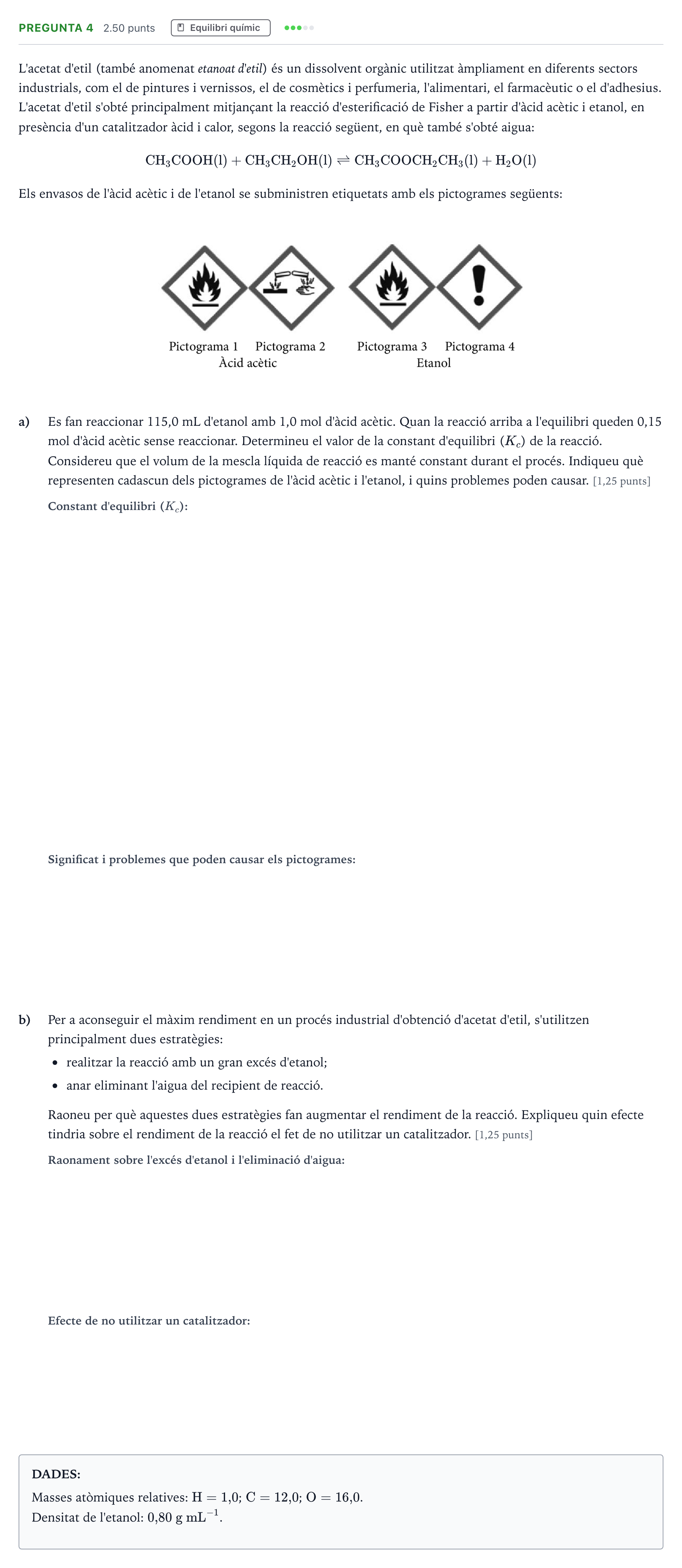 Enunciado: Pregunta 4 · Química Selectividad Cataluña Juny Serie 1 2024