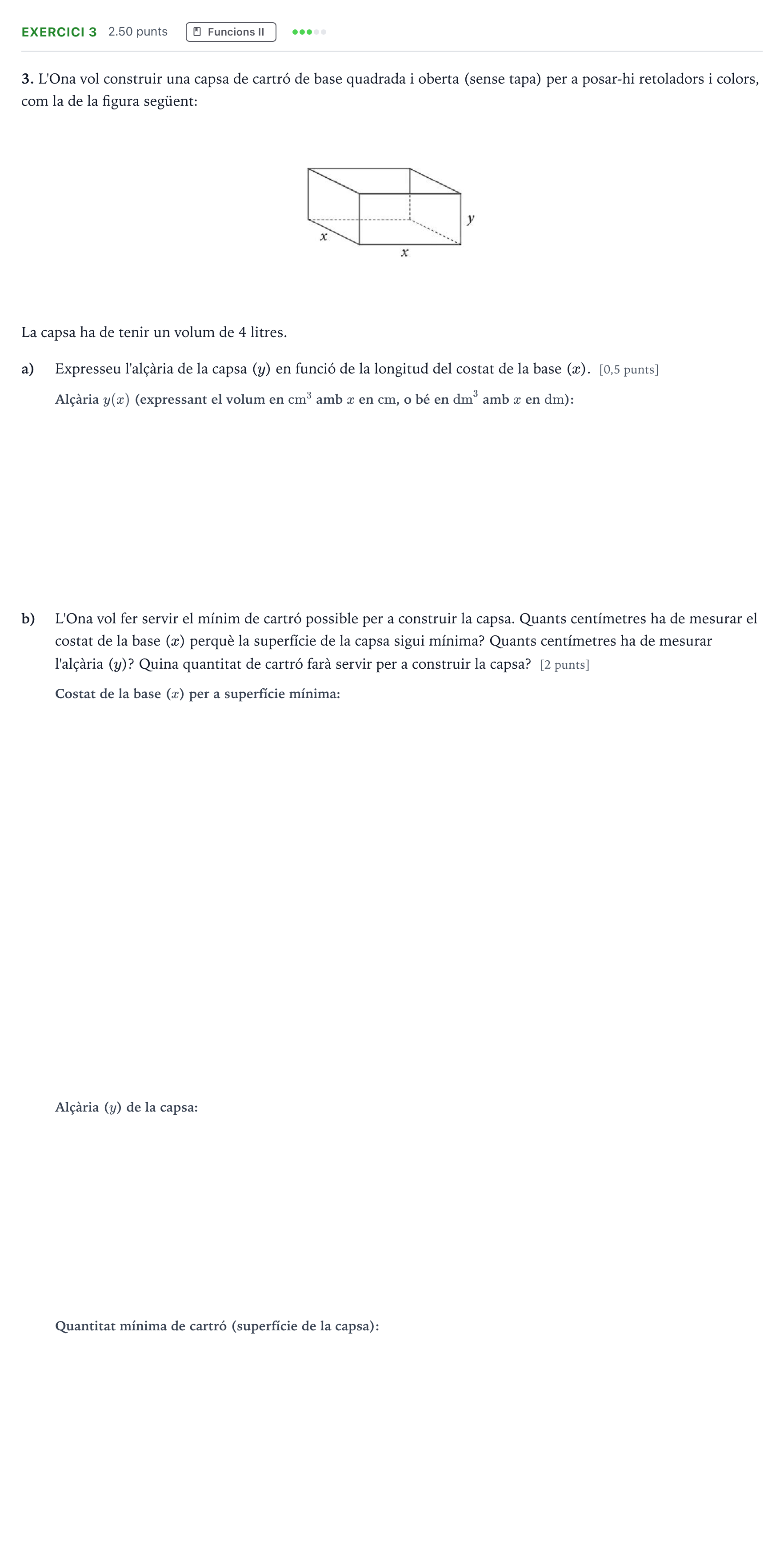 Enunciado: Problema 3 · Matemáticas aplicadas a las Ciencias Sociales II Selectividad Cataluña Setembre Serie 3 2024