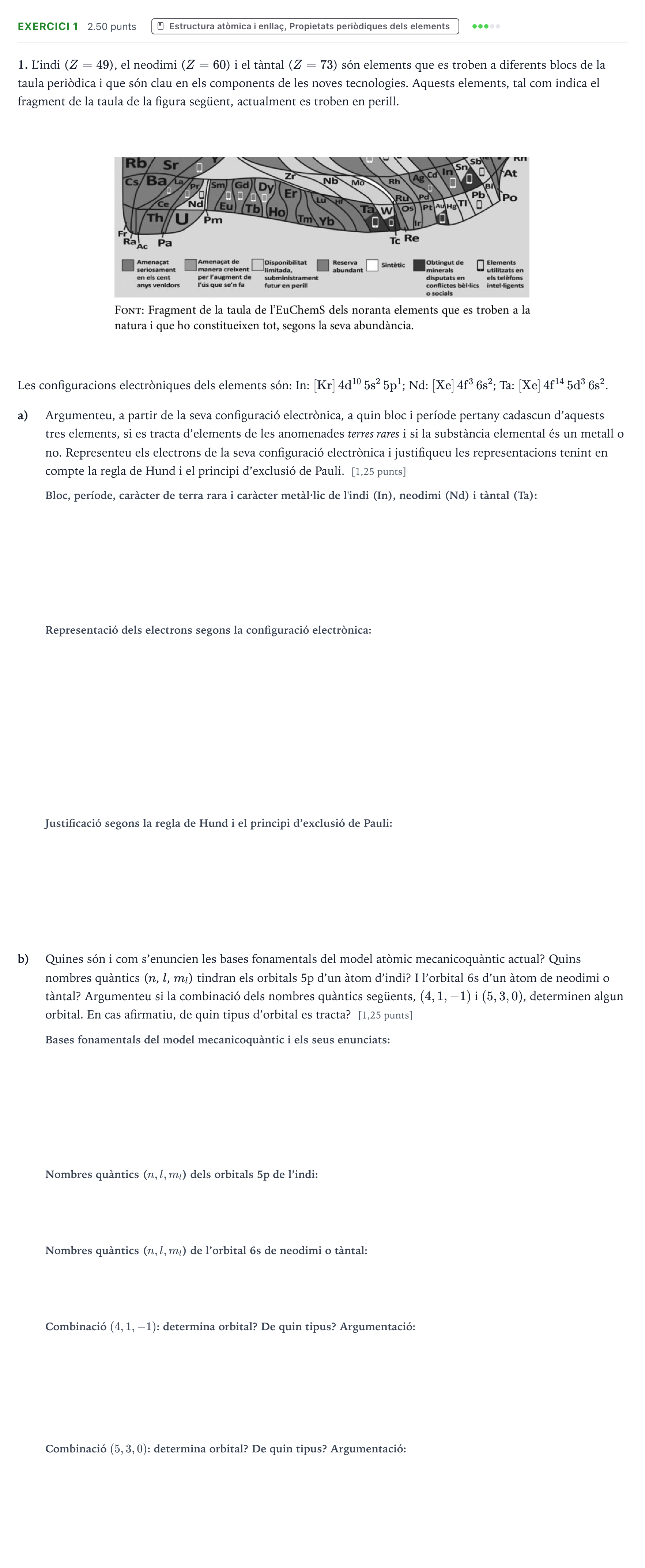 Enunciado: Problema 1 · Química Selectividad Cataluña Juny Serie 5 2024