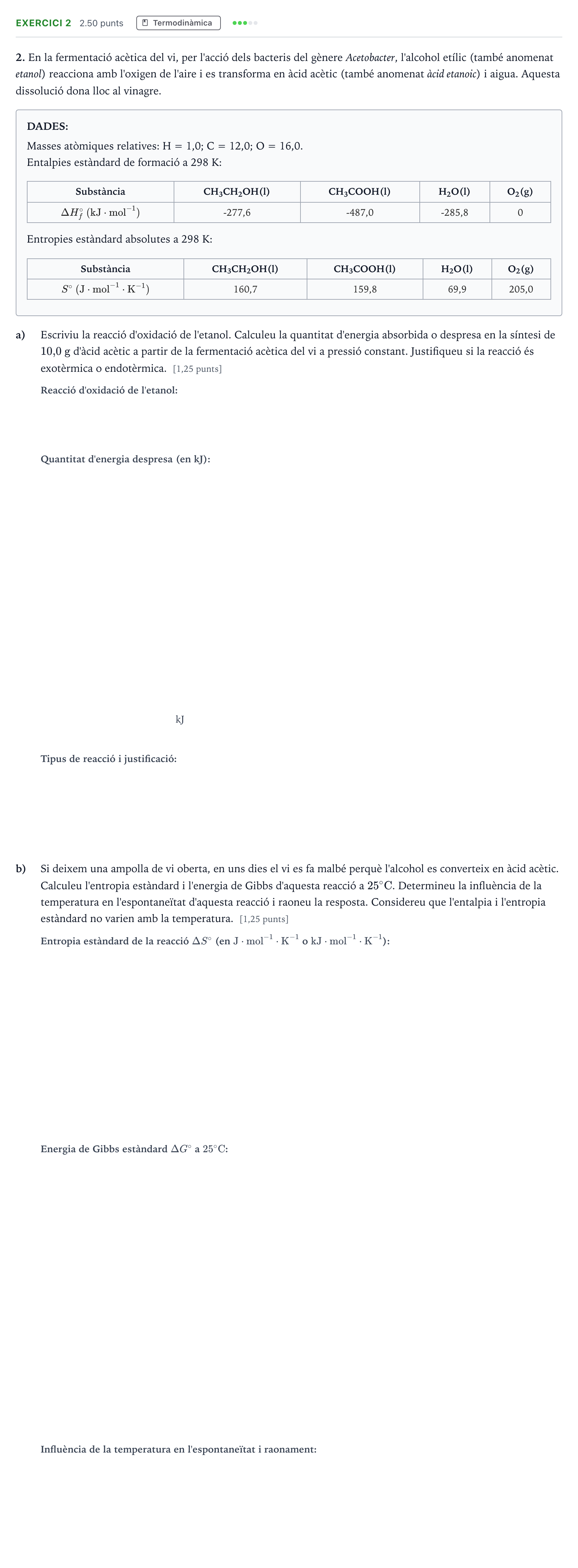 Enunciado: Problema 2 · Química Selectividad Cataluña Juny Serie 5 2024