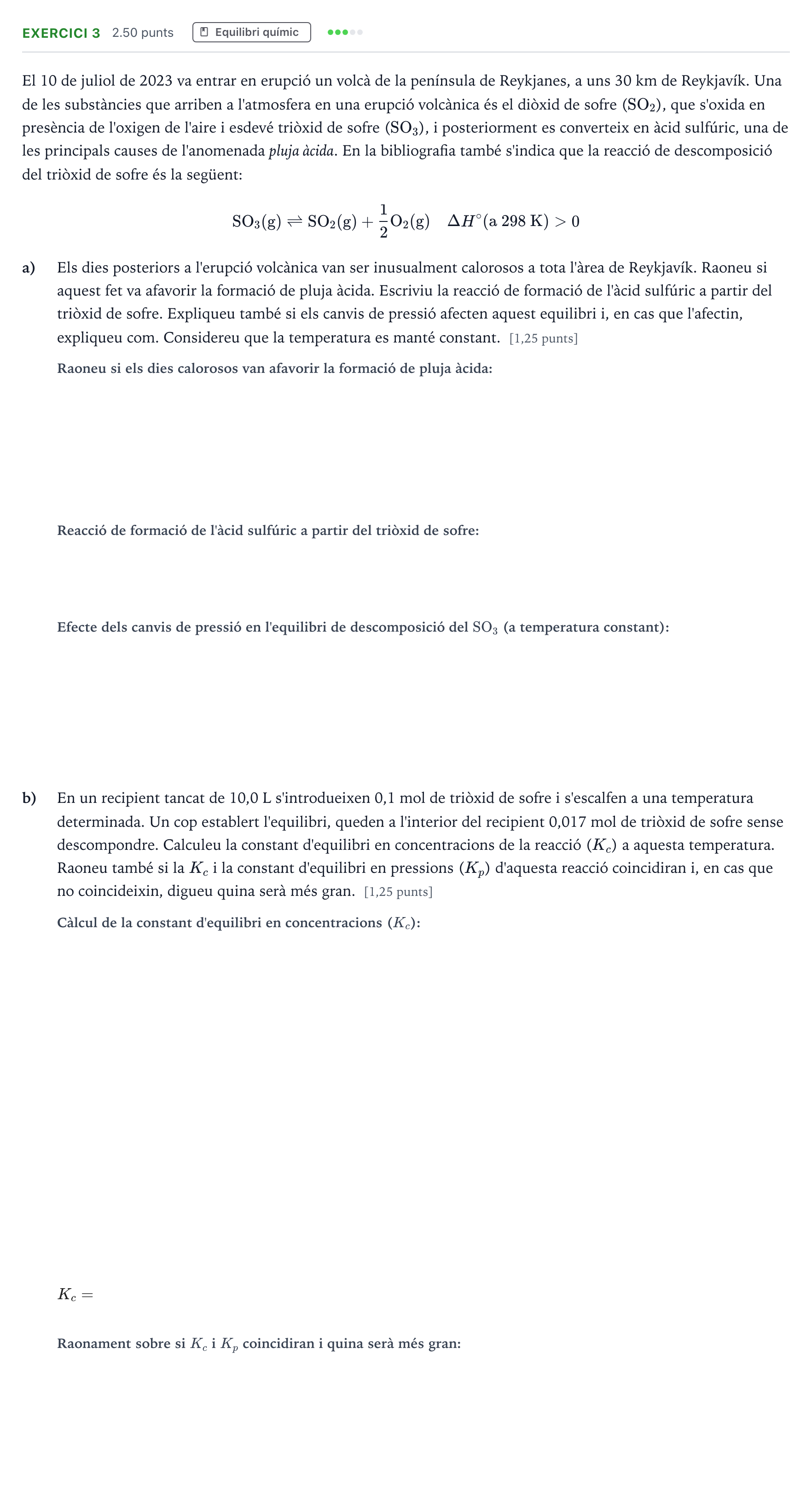 Enunciado: Problema 3 · Química Selectividad Cataluña Juny Serie 5 2024