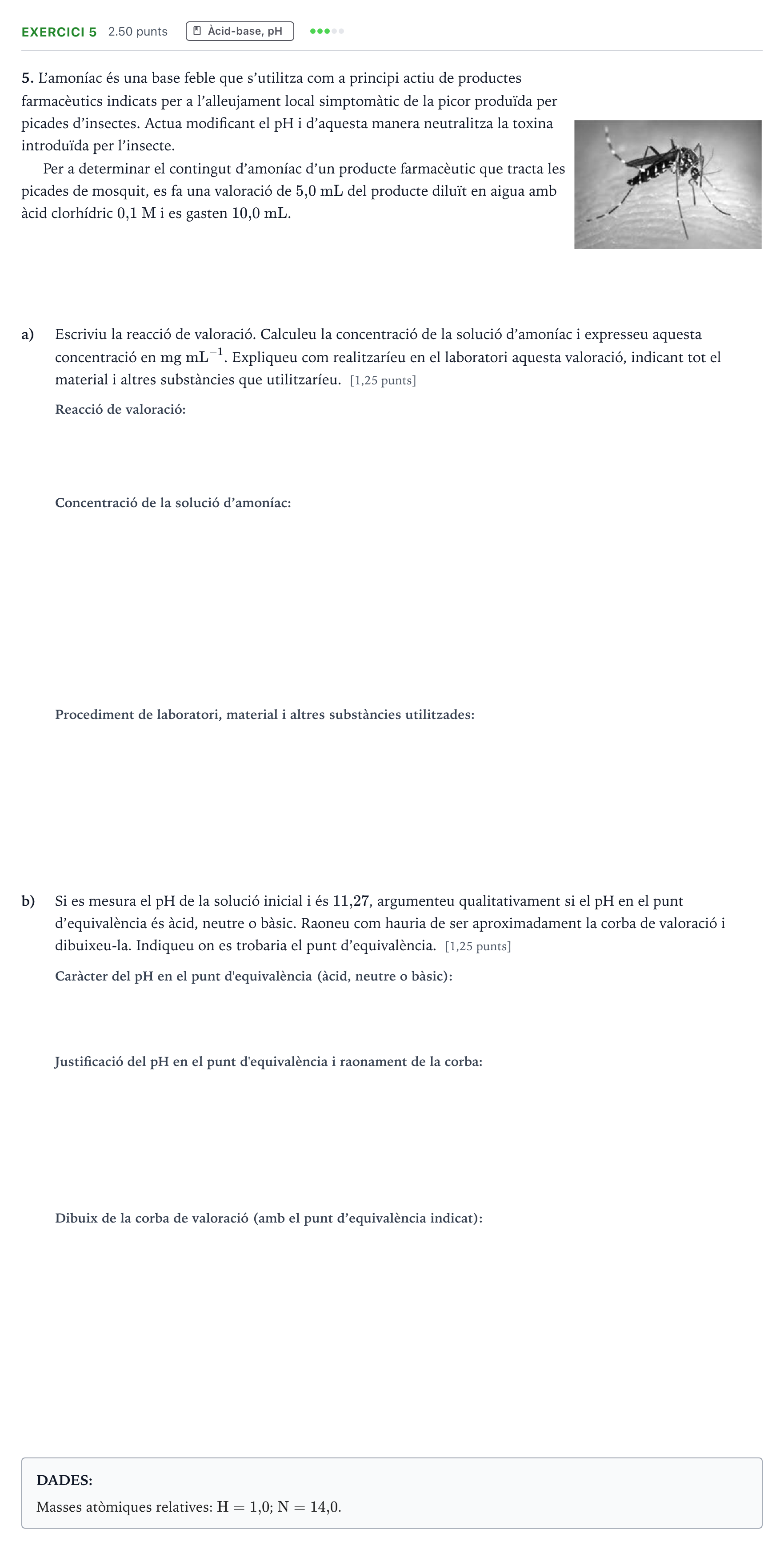 Enunciado: Problema 5 · Química Selectividad Cataluña Juny Serie 5 2024