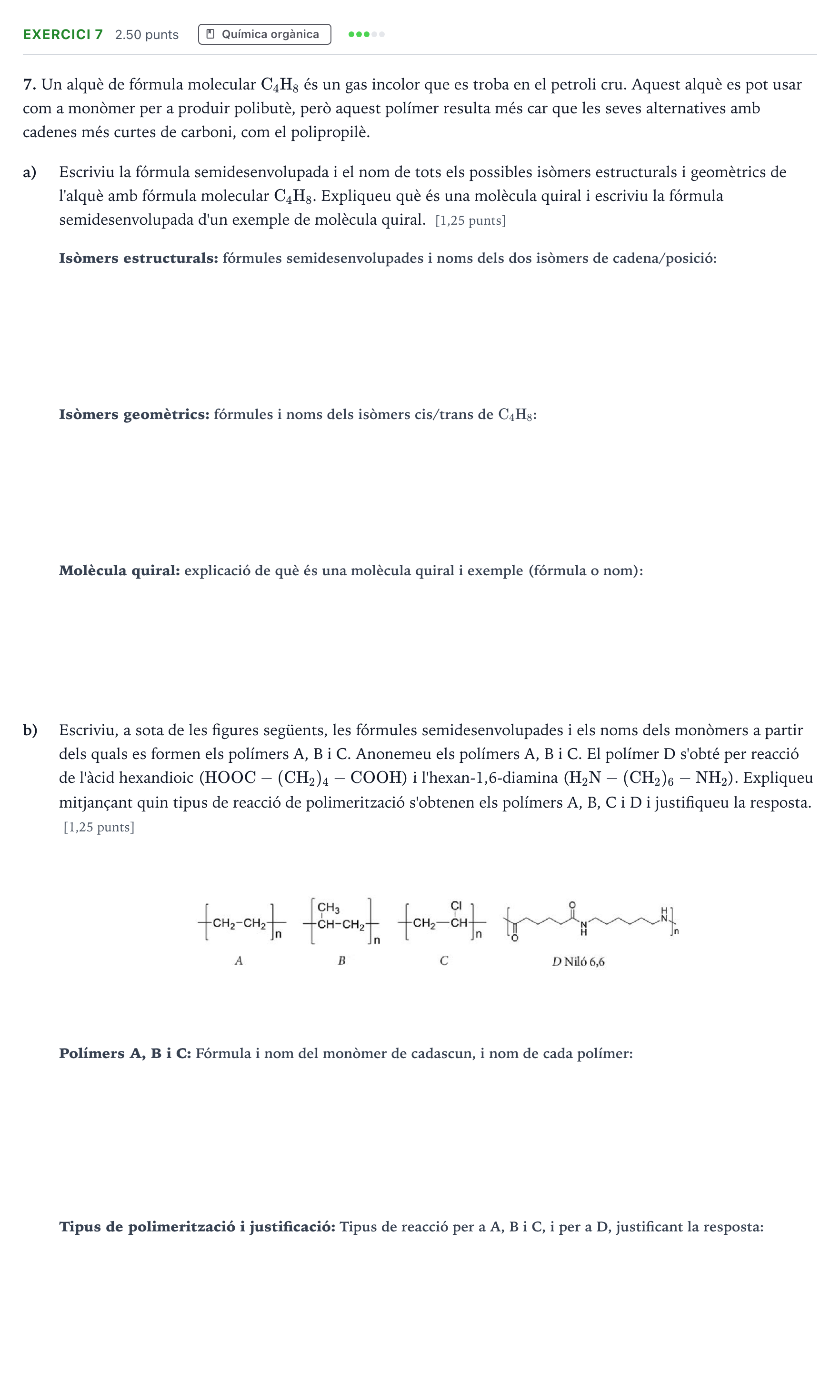 Enunciado: Problema 7 · Química Selectividad Cataluña Juny Serie 5 2024