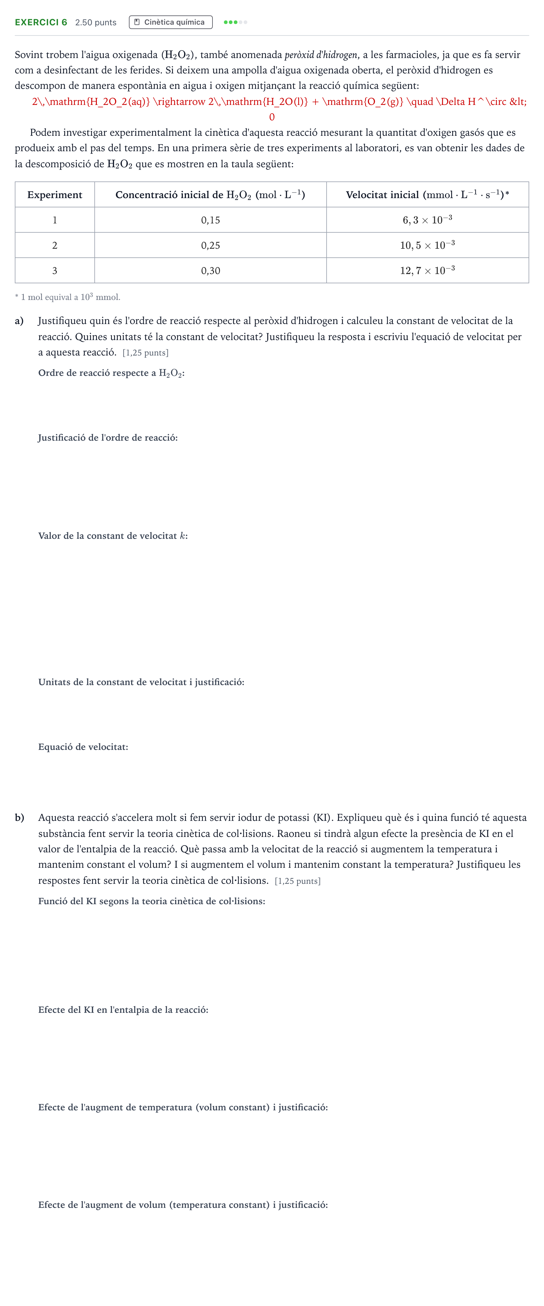 Enunciado: Problema 6 · Química Selectividad Cataluña Setembre Serie 3 2024
