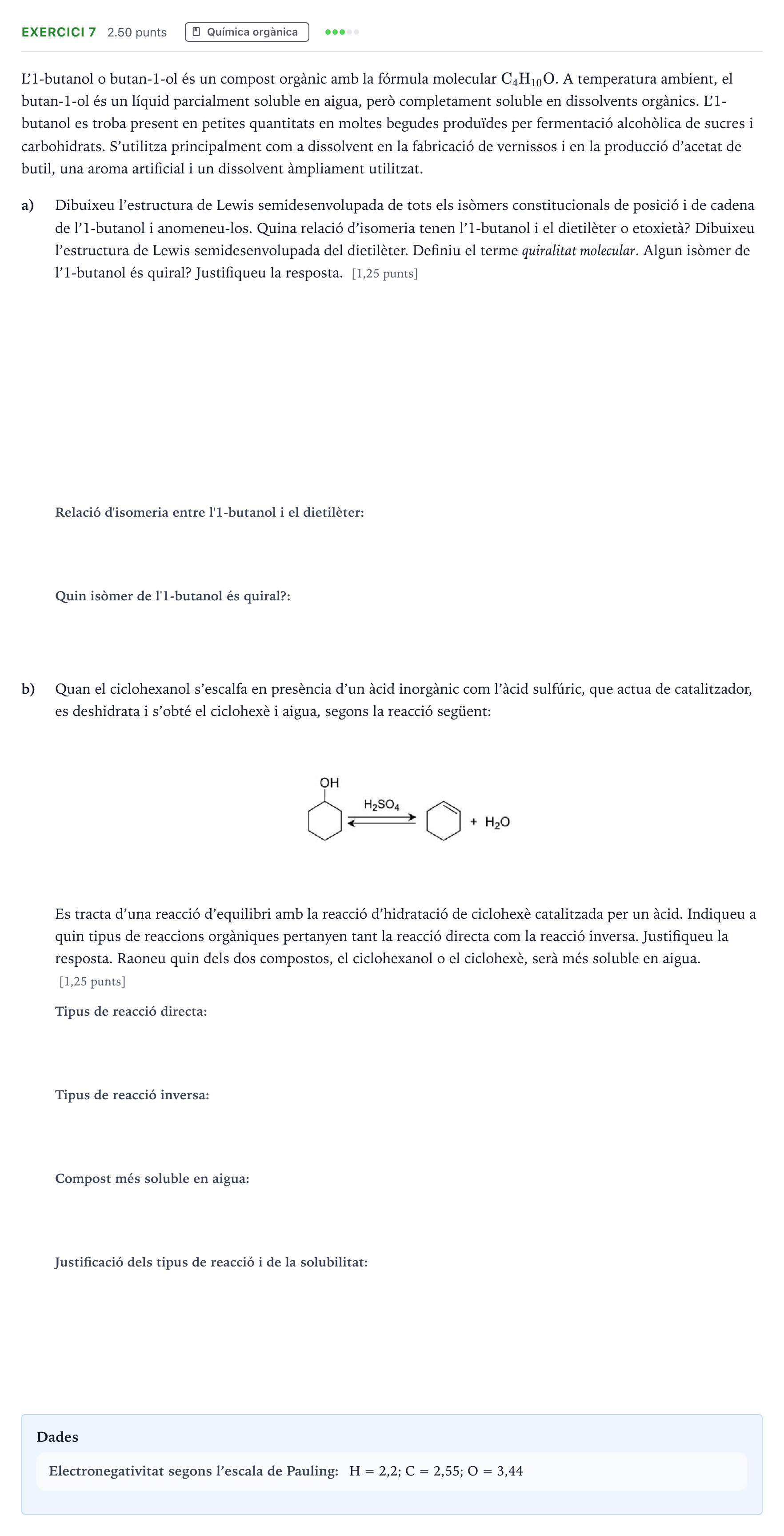 Enunciado: Problema 7 · Química Selectividad Cataluña Setembre Serie 3 2024