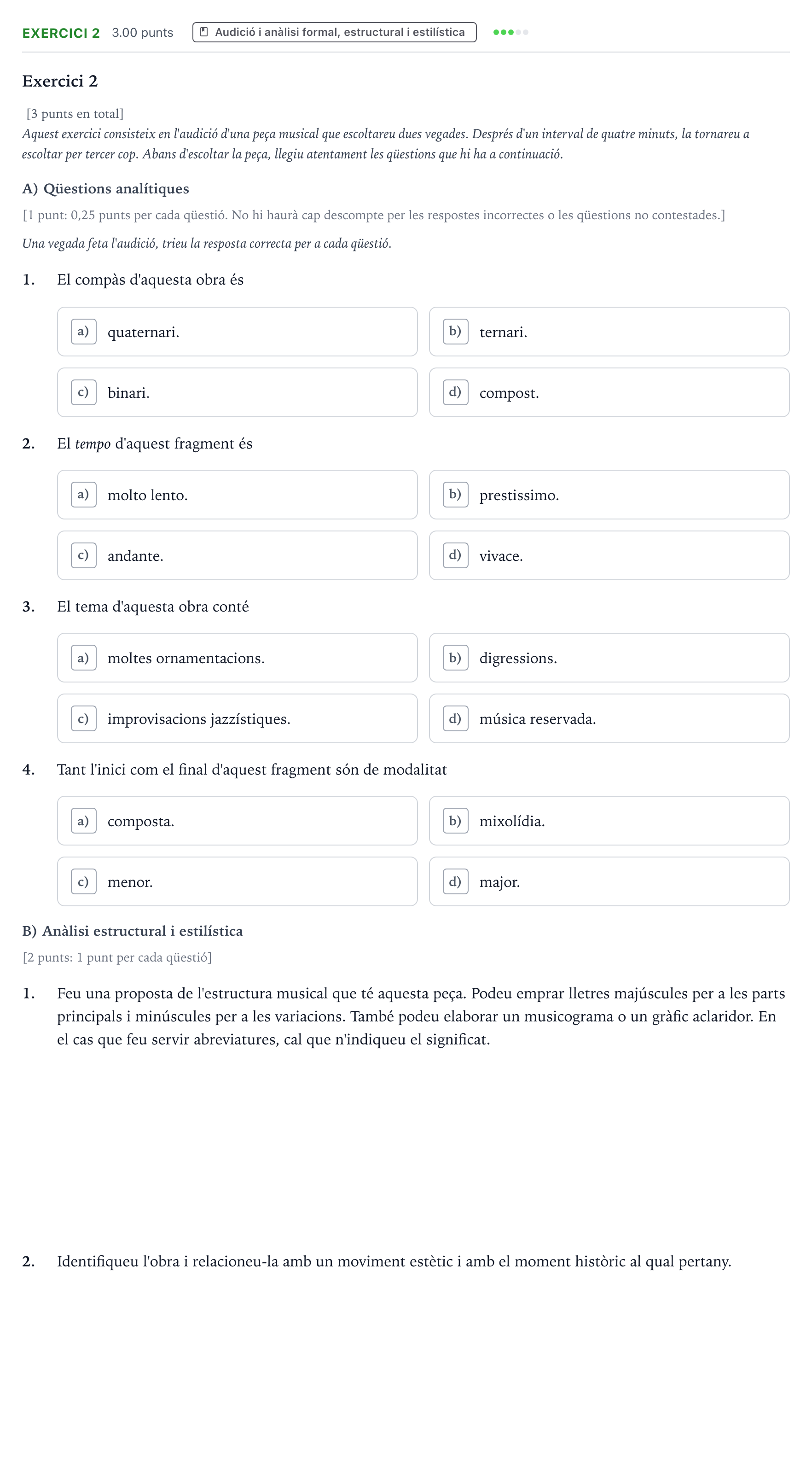 Enunciado: Exercici 2 · Análisis Musical Selectividad Cataluña Juny Serie 1 2025