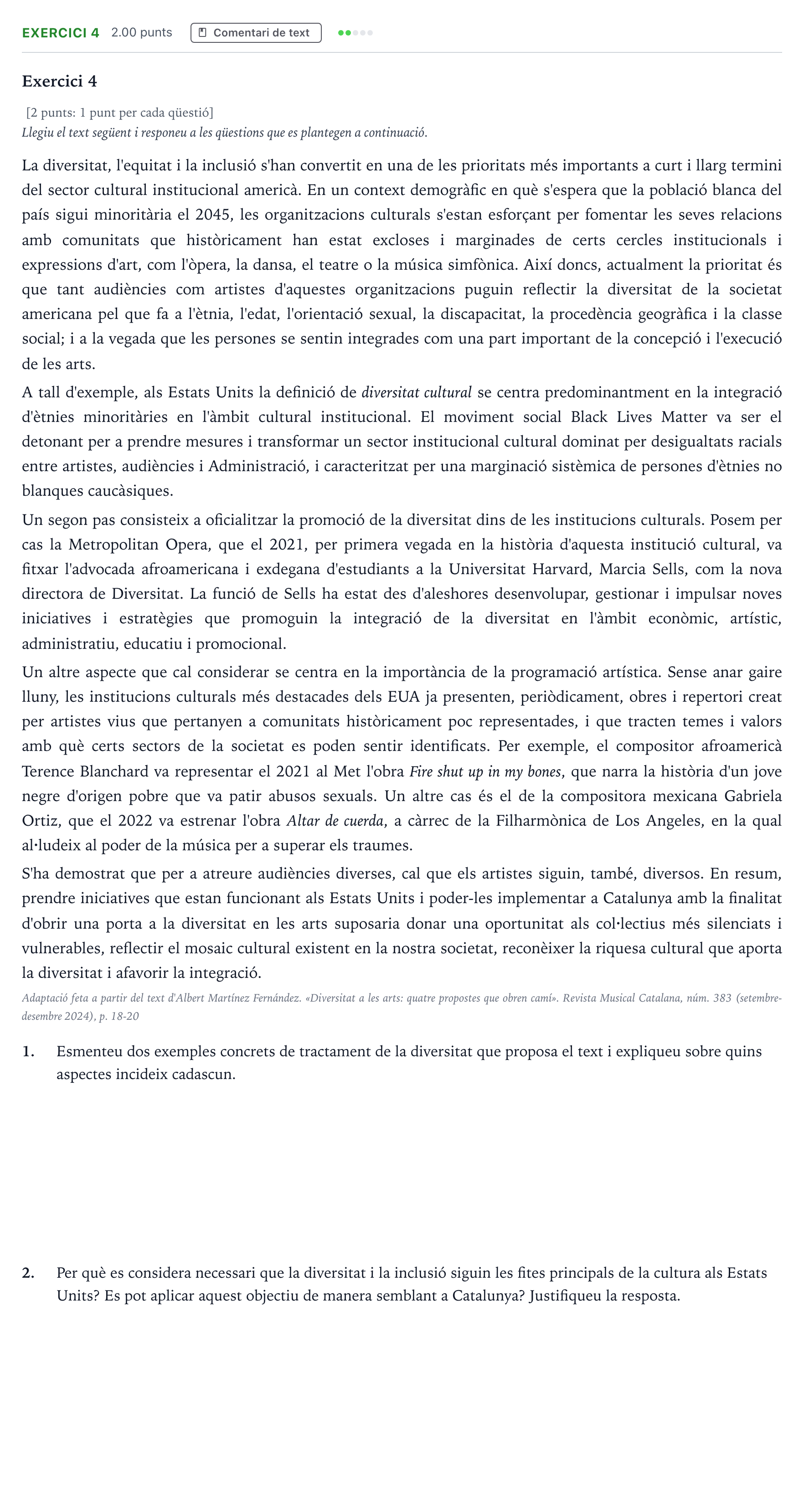 Enunciado: Exercici 4 · Análisis Musical Selectividad Cataluña Juny Serie 4 2025
