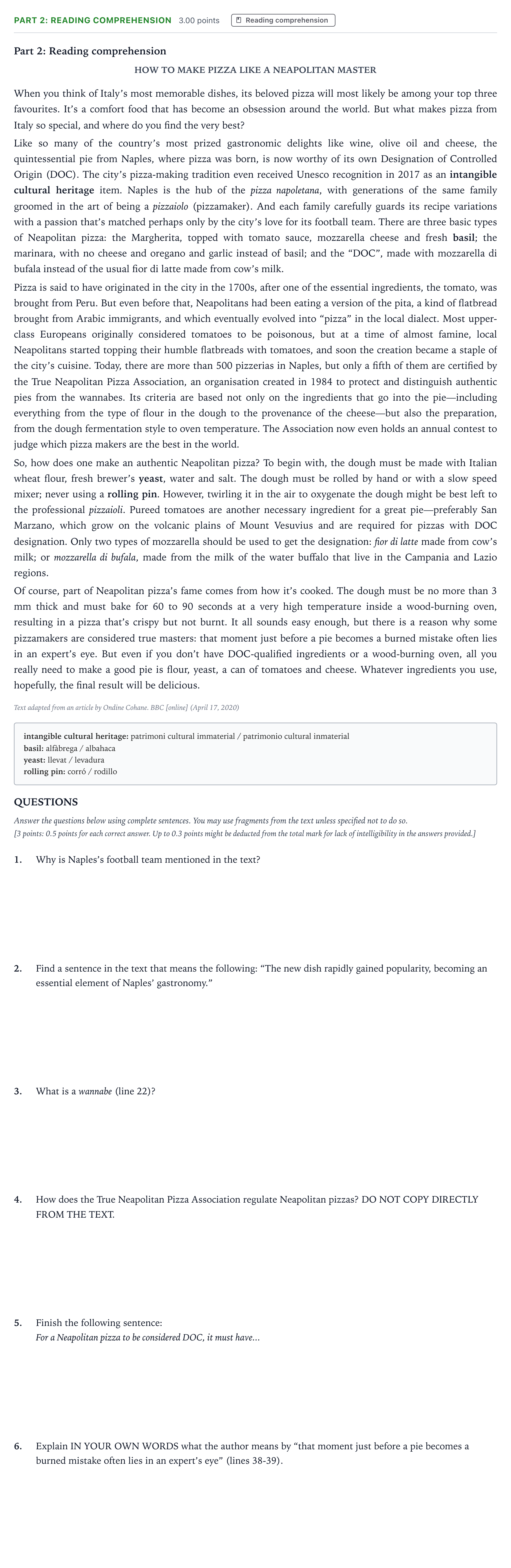 Enunciado: Part 2: Reading comprehension · Inglés Selectividad Cataluña Juny Serie 4 2025