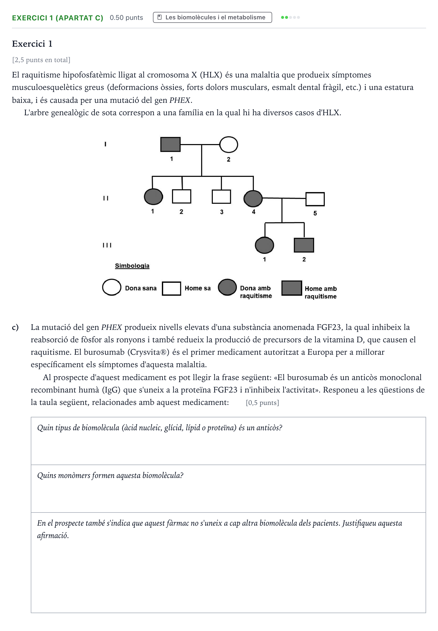 Enunciado: Exercici 1 (apartat c) · Biología Selectividad Cataluña Juny Serie 1 2025
