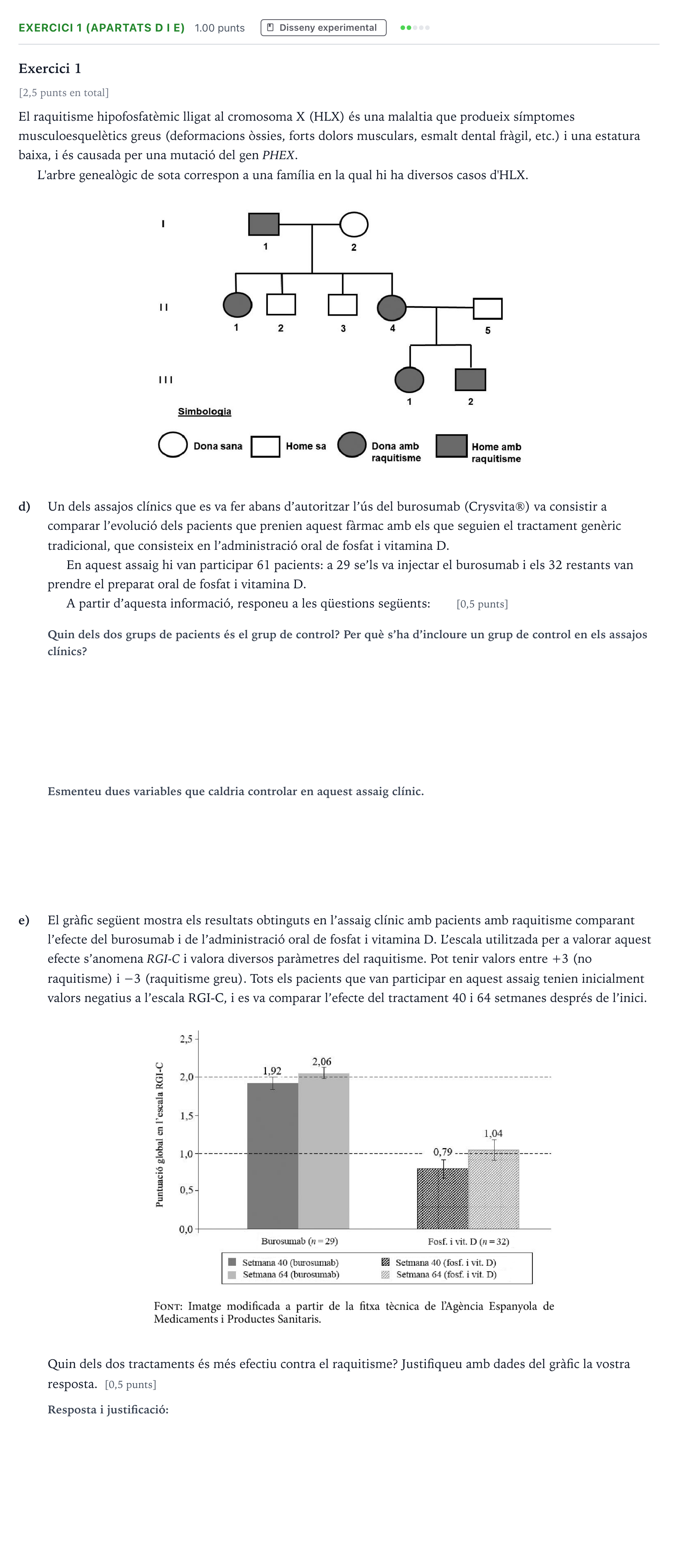 Enunciado: Exercici 1 (apartats d i e) · Biología Selectividad Cataluña Juny Serie 1 2025