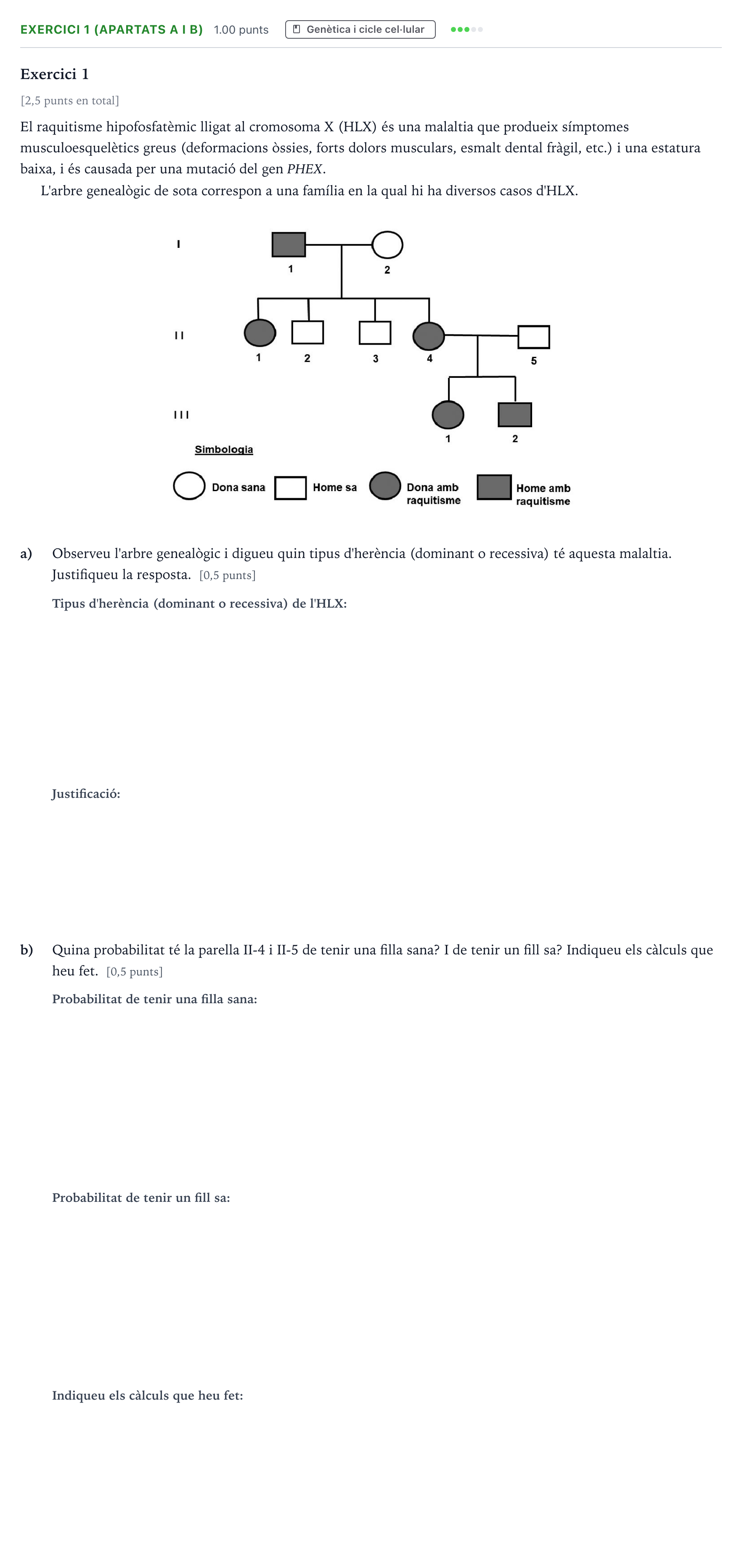 Enunciado: Exercici 1 (apartats a i b) · Biología Selectividad Cataluña Juny Serie 1 2025