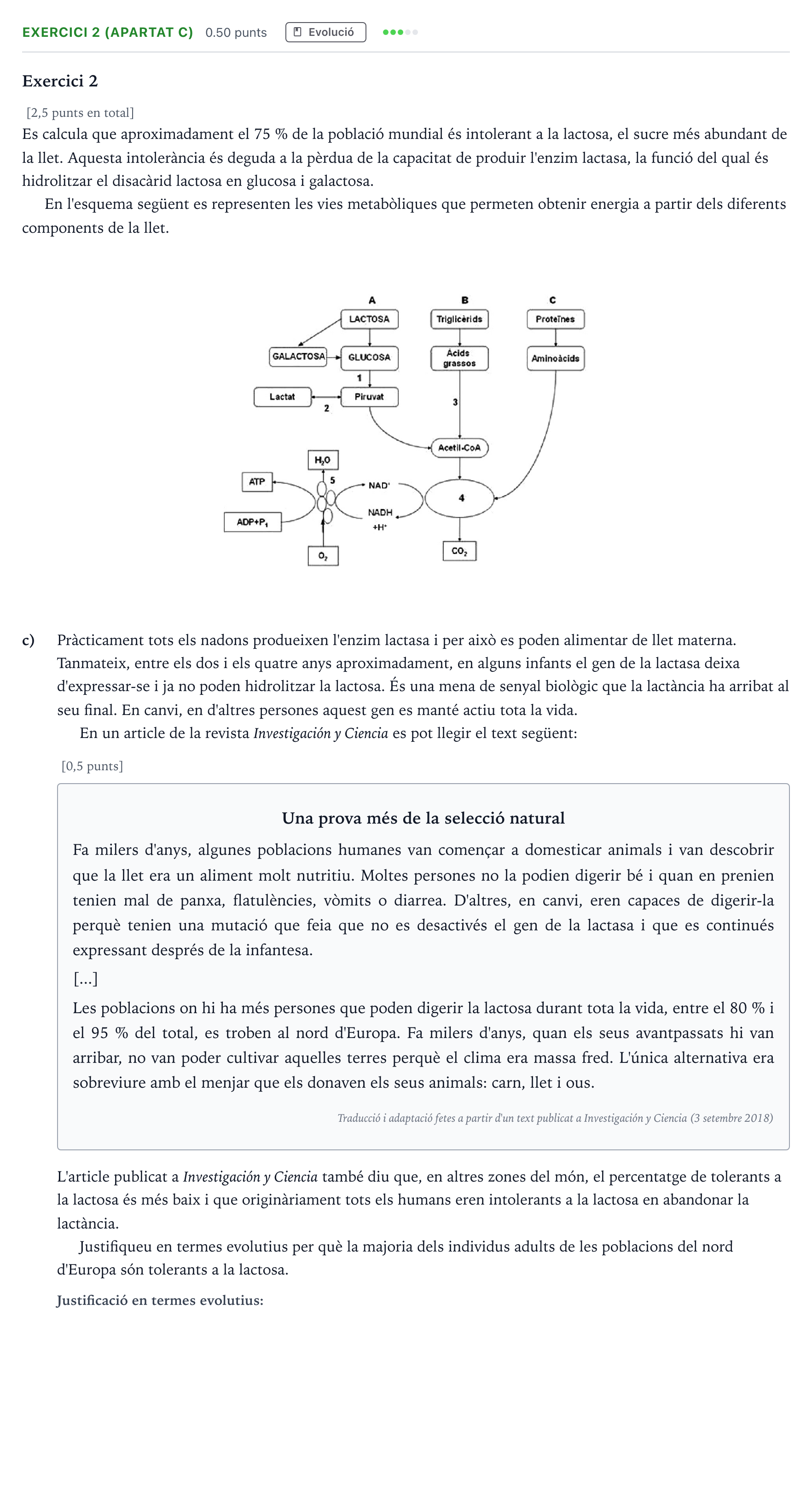 Enunciado: Exercici 2 (apartat c) · Biología Selectividad Cataluña Juny Serie 1 2025