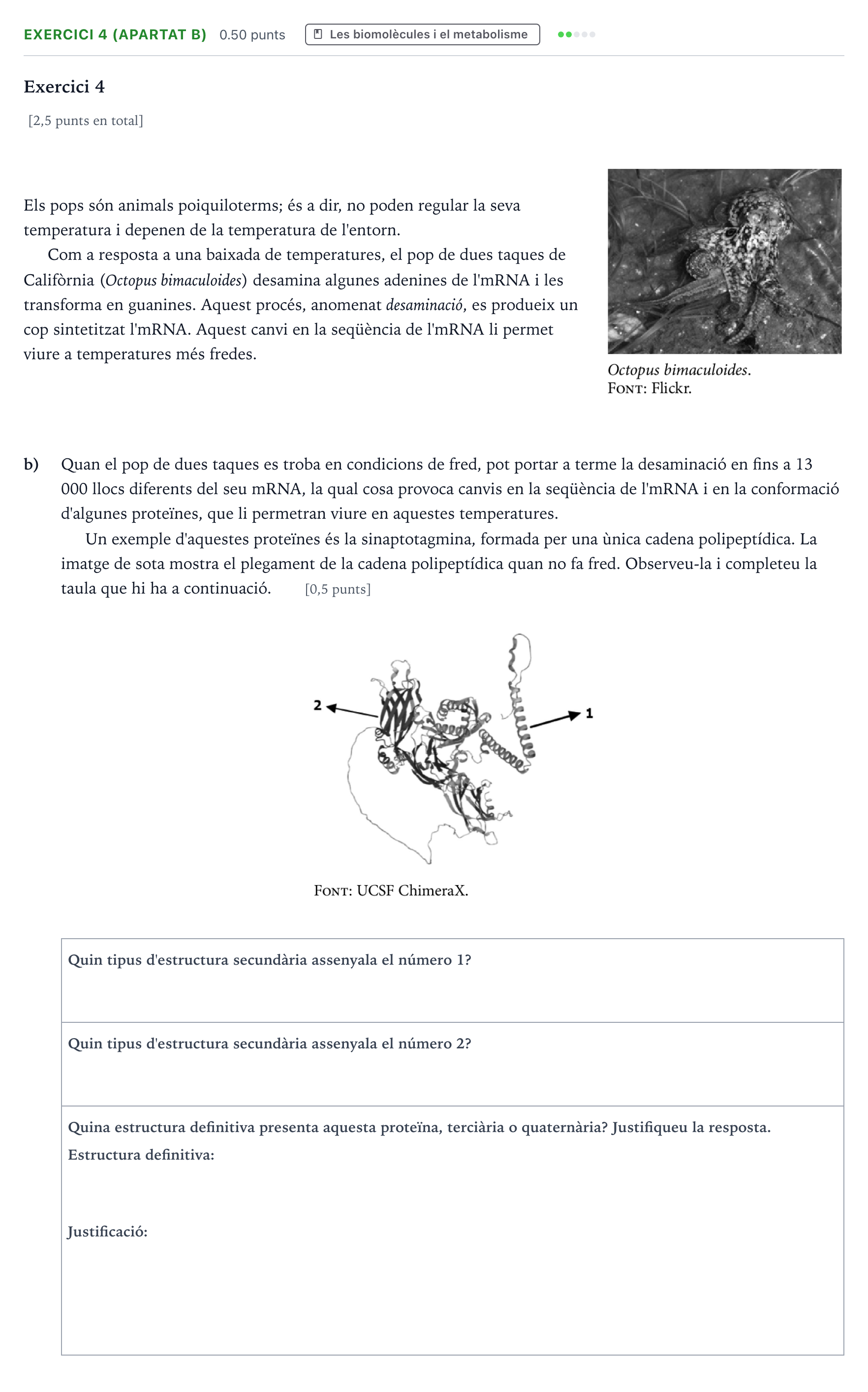 Enunciado: Exercici 4 (apartat b) · Biología Selectividad Cataluña Juny Serie 1 2025
