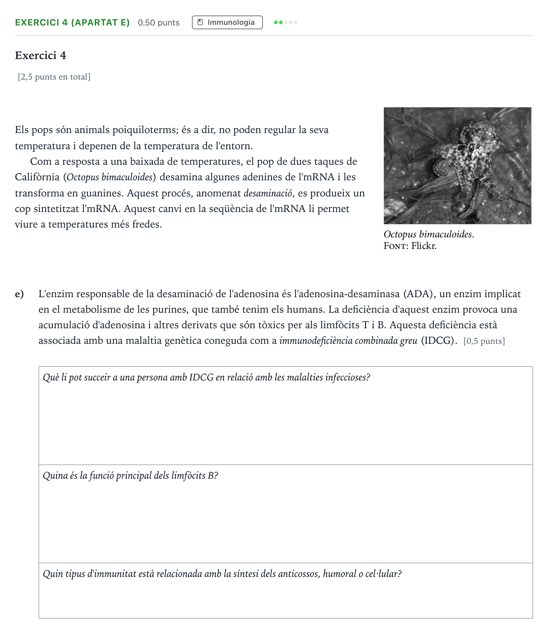 Enunciado: Exercici 4 (apartat e) · Biología Selectividad Cataluña Juny Serie 1 2025