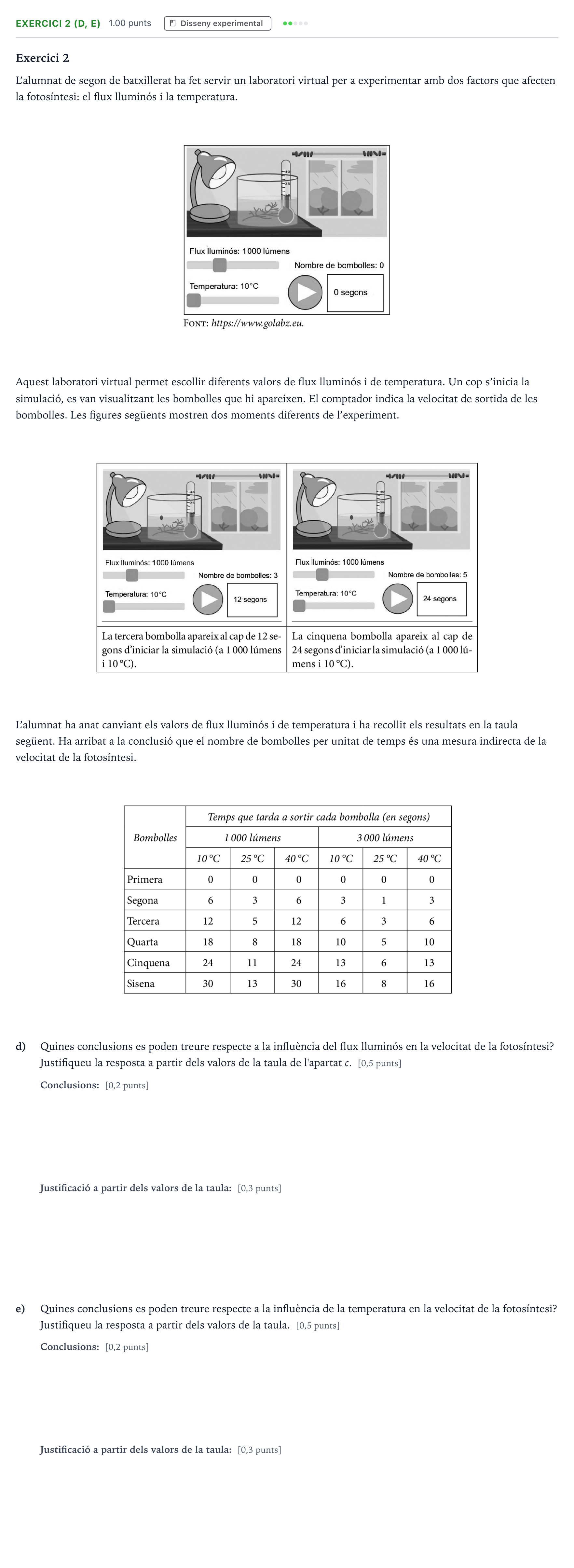 Enunciado: Exercici 2 (d, e) - Disseny experimental · Biología Selectividad Cataluña Juny Serie 4 2025