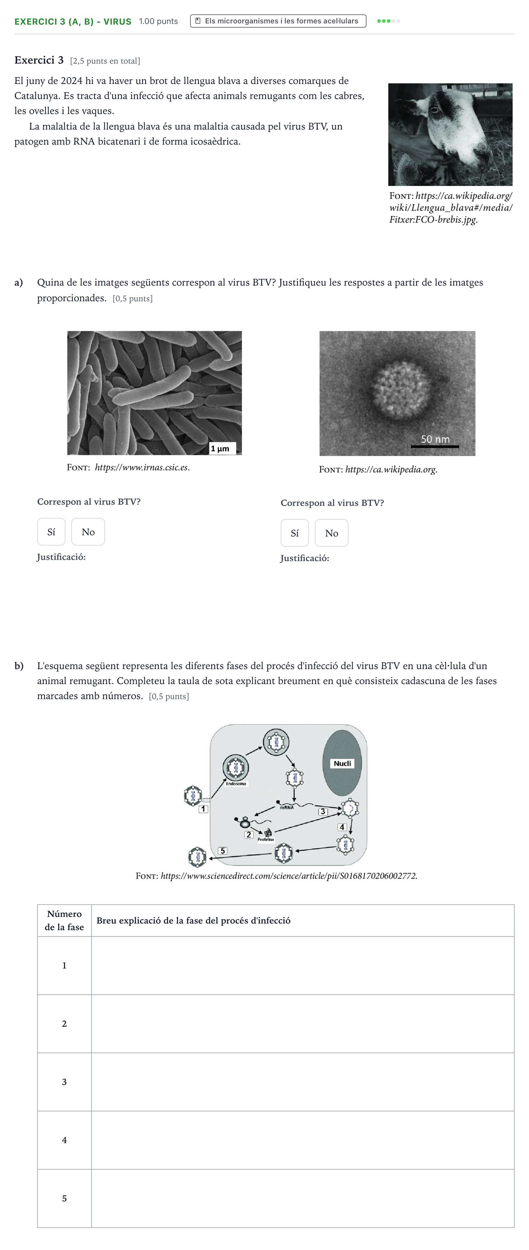 Enunciado: Exercici 3 (a, b) - Virus · Biología Selectividad Cataluña Juny Serie 4 2025