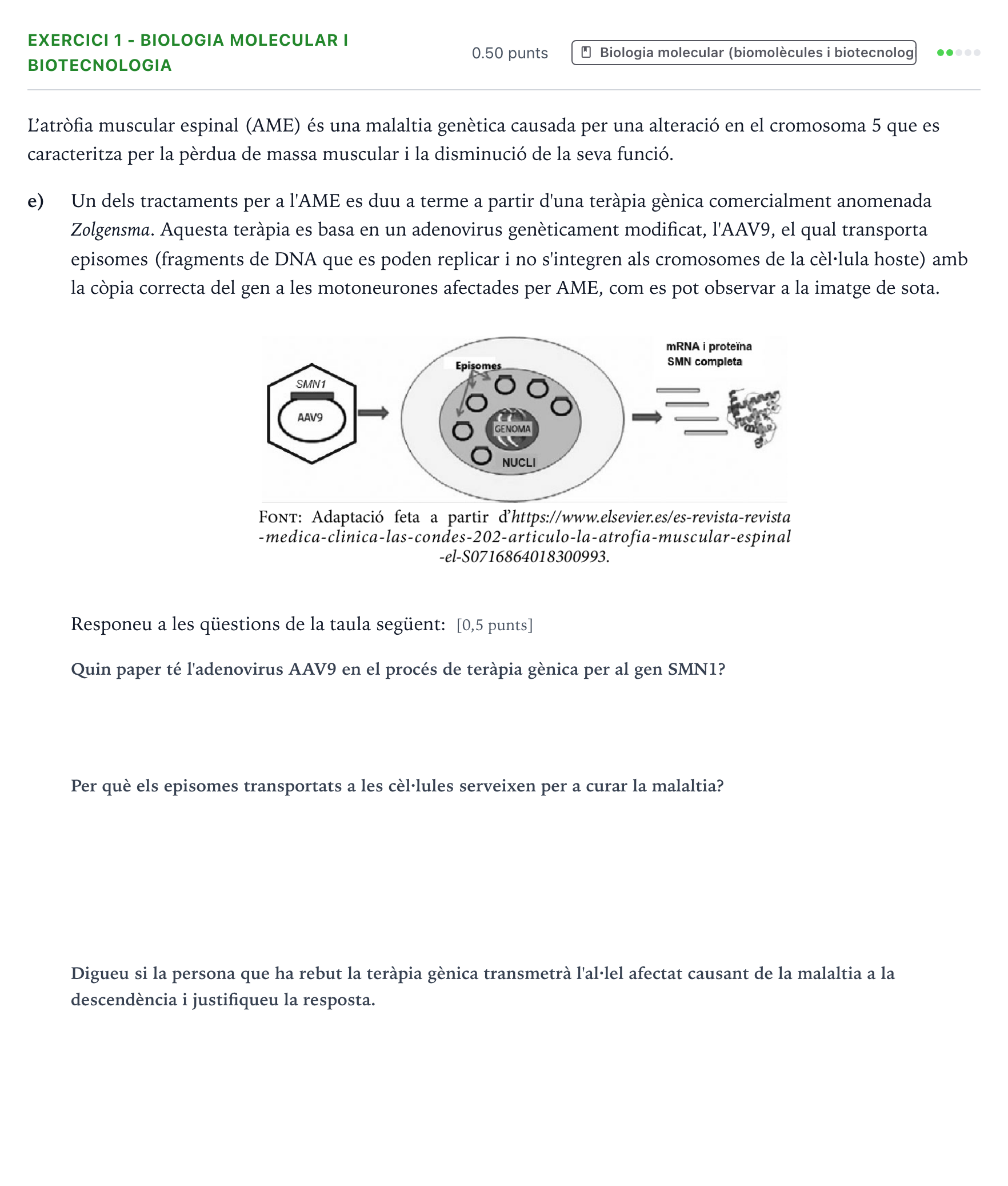 Enunciado: Exercici 1 - Biologia molecular i biotecnologia · Biología Selectividad Cataluña Setembre Serie 3 2025