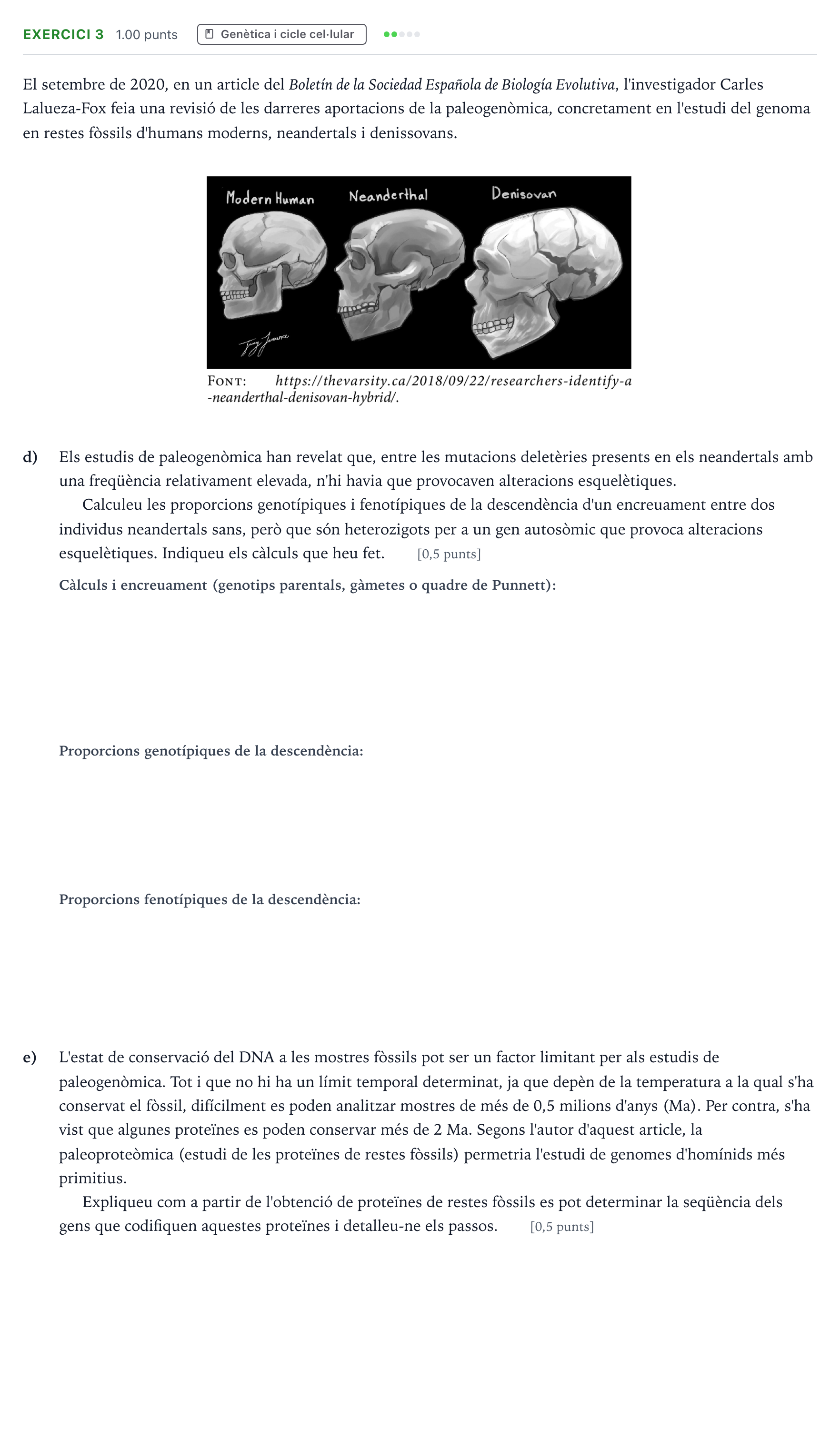 Enunciado: Exercici 3 - Genètica · Biología Selectividad Cataluña Setembre Serie 3 2025