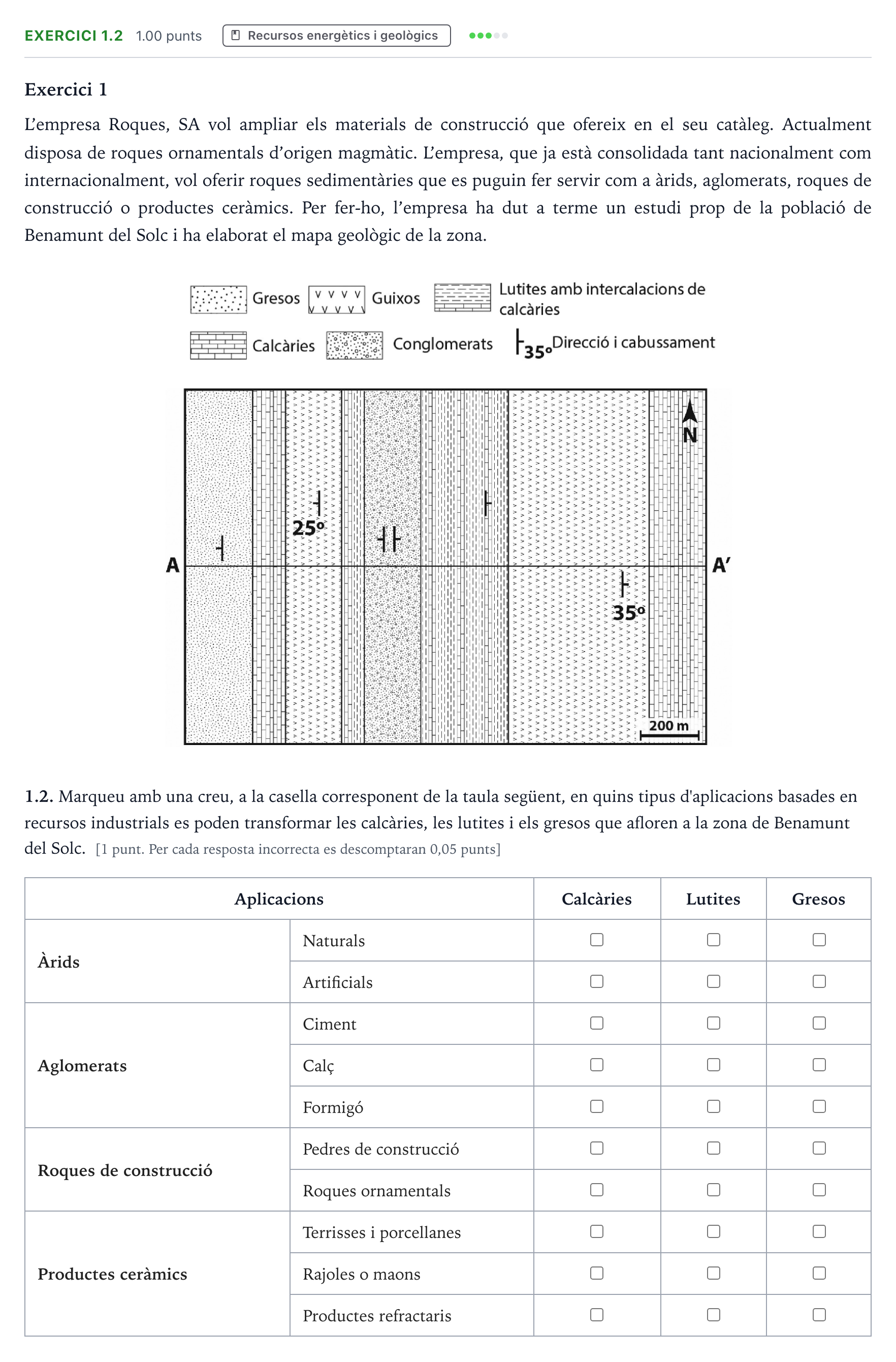 Enunciado: Ejercicio 1.2 - Recursos energètics i geològics · Ciencias de la Tierra y del Medio Ambiente Selectividad Cataluña Setembre Serie 3 2025