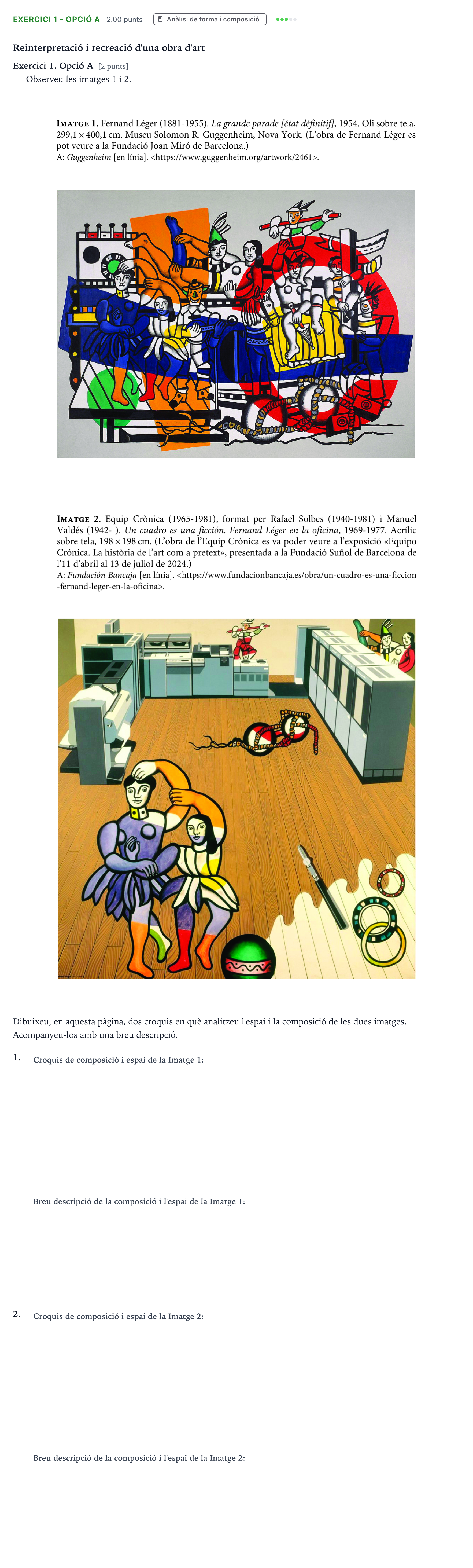 Enunciado: Exercici 1 - Opció A · Dibujo Artístico Selectividad Cataluña Juny Serie 1 2025
