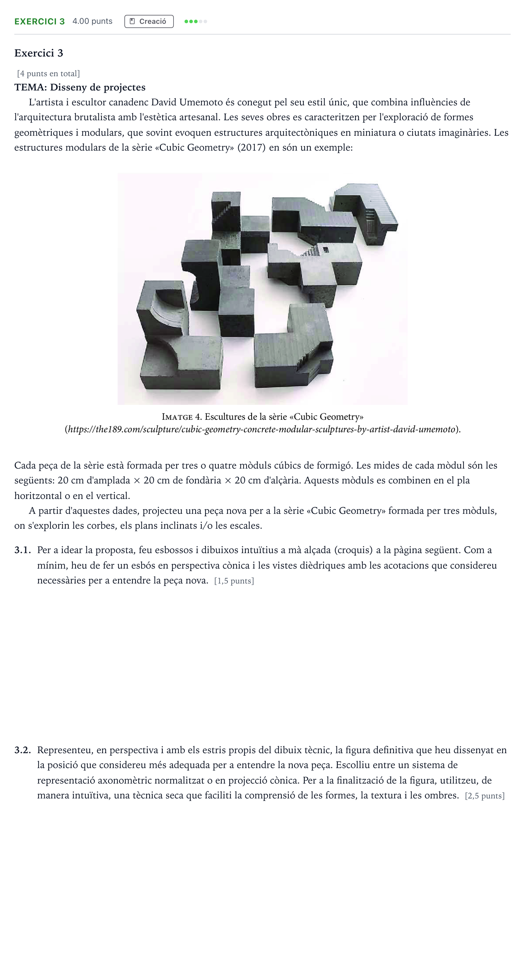 Enunciado: Exercici 3 · Dibujo Técnico Aplicado a las Artes Plásticas y al Diseño Selectividad Cataluña Juny Serie 1 2025