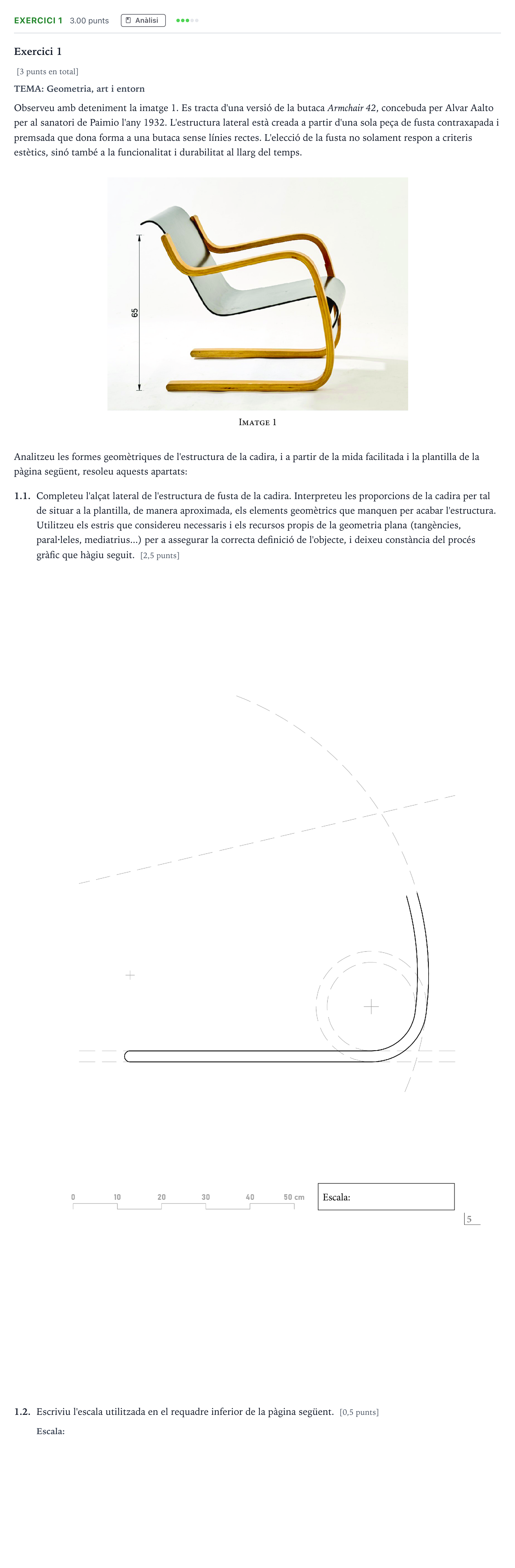 Enunciado: Exercici 1 · Dibujo Técnico Aplicado a las Artes Plásticas y al Diseño Selectividad Cataluña Juny Serie 4 2025