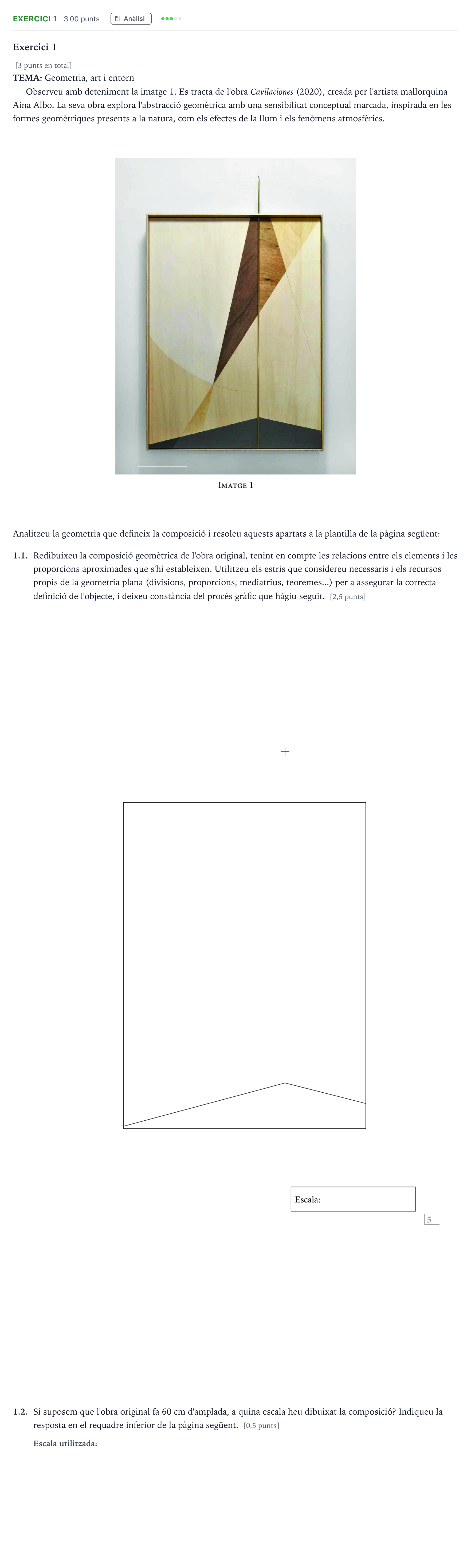 Enunciado: Exercici 1 · Dibujo Técnico Aplicado a las Artes Plásticas y al Diseño Selectividad Cataluña Setembre Serie 3 2025