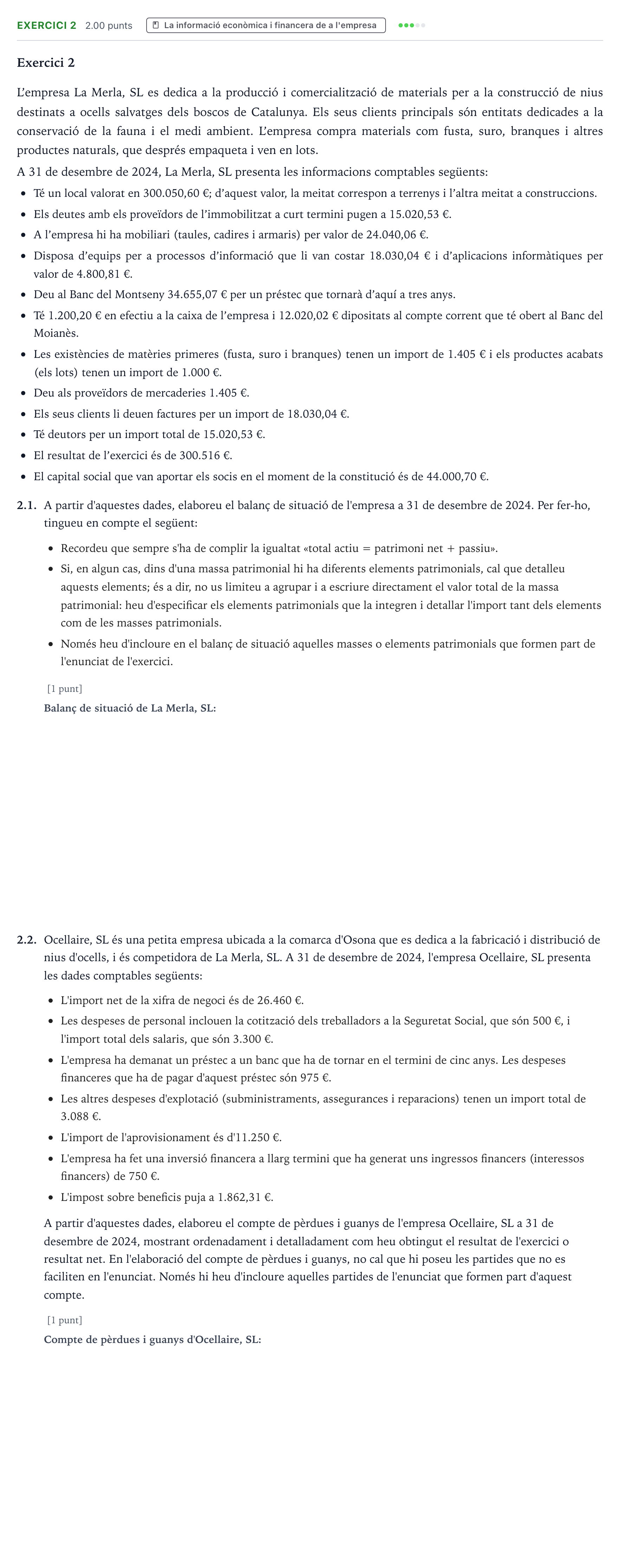 Enunciado: Exercici 2 · Economía de la Empresa Selectividad Cataluña Juny Serie 4 2025