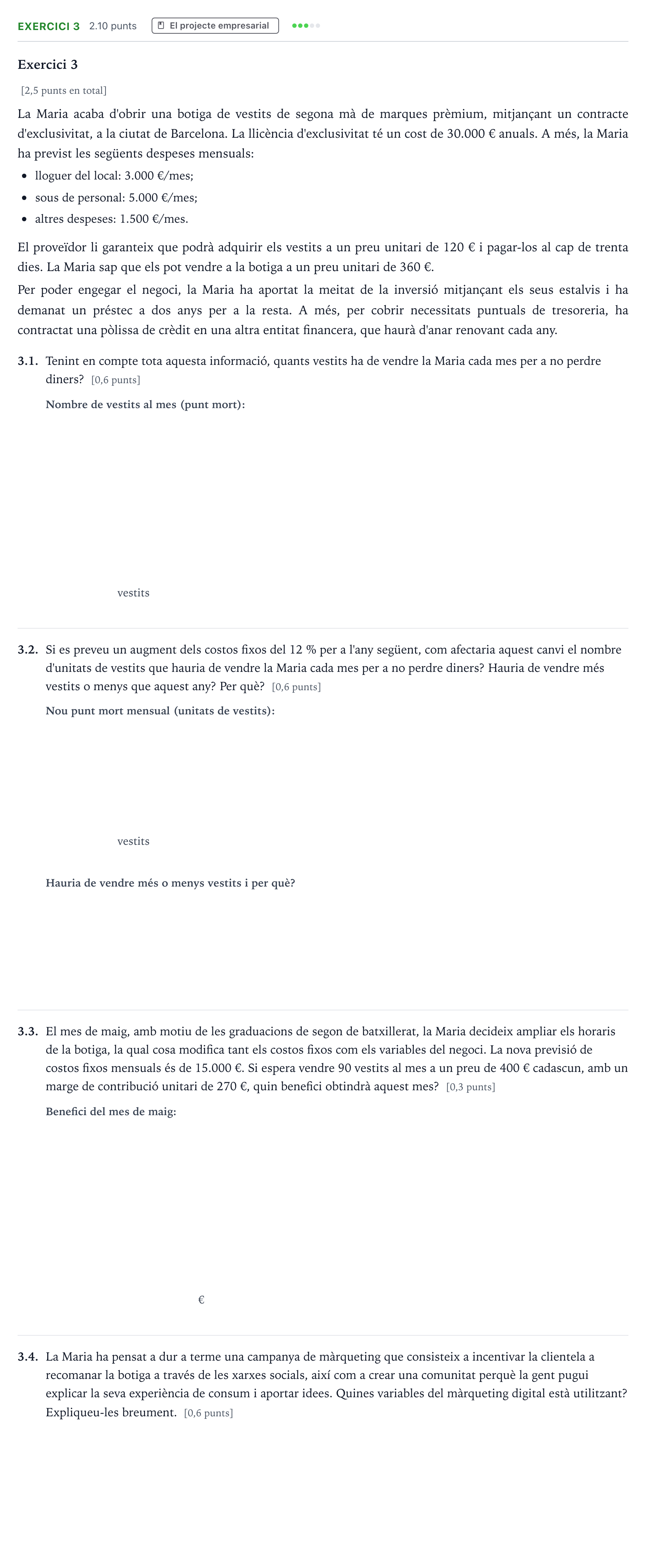 Enunciado: Exercici 3 - El projecte empresarial · Economía de la Empresa Selectividad Cataluña Juny Serie 4 2025