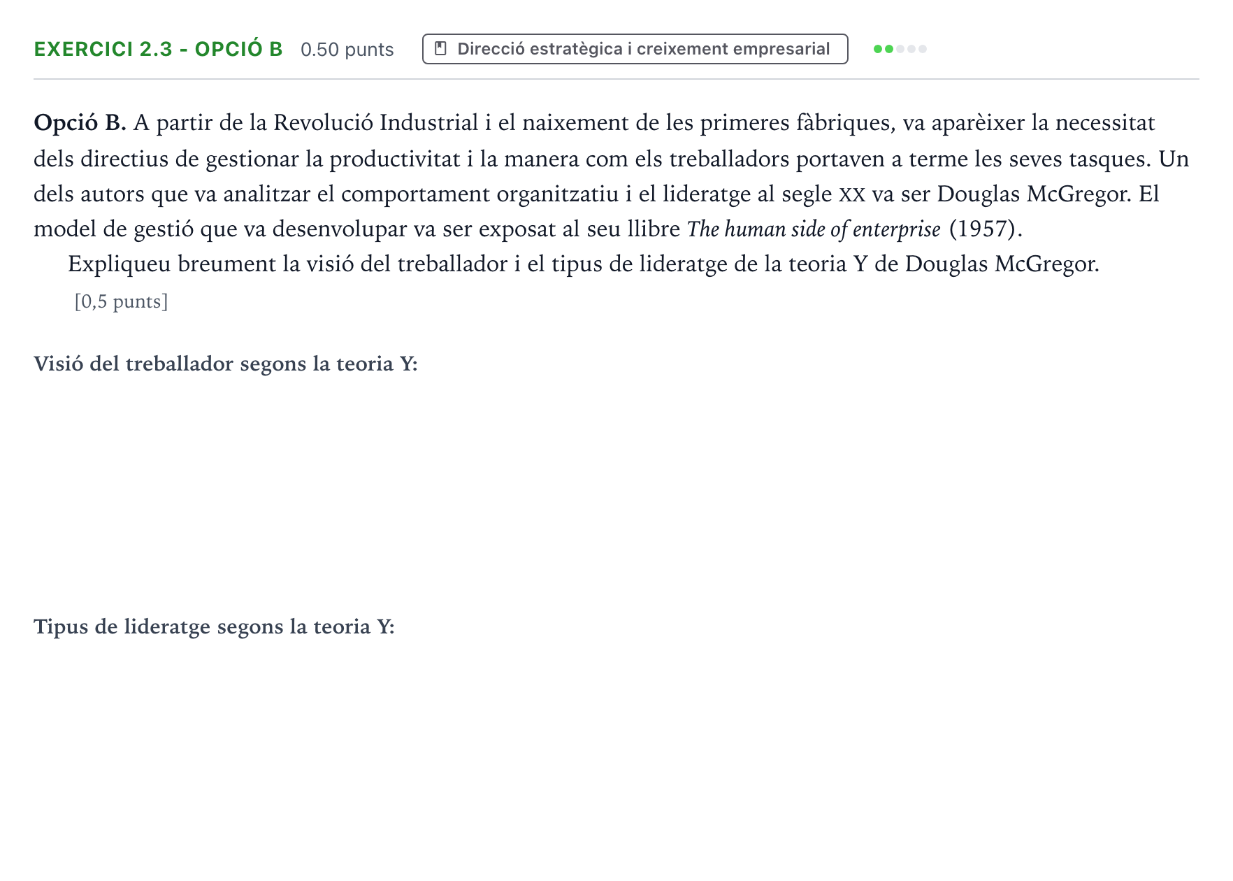 Enunciado: Exercici 2.3 - Opció B · Economía de la Empresa Selectividad Cataluña Setembre Serie 3 2025