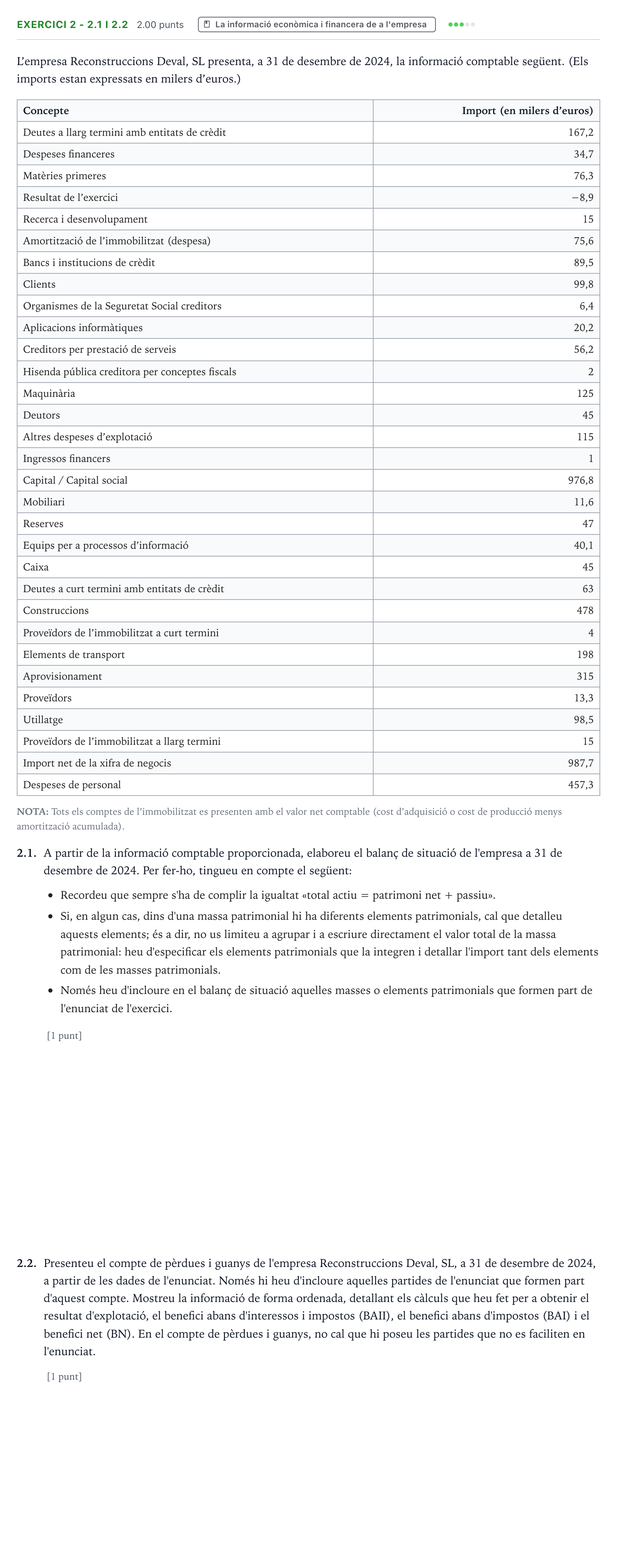 Enunciado: Exercici 2 - 2.1 i 2.2 · Economía de la Empresa Selectividad Cataluña Setembre Serie 3 2025