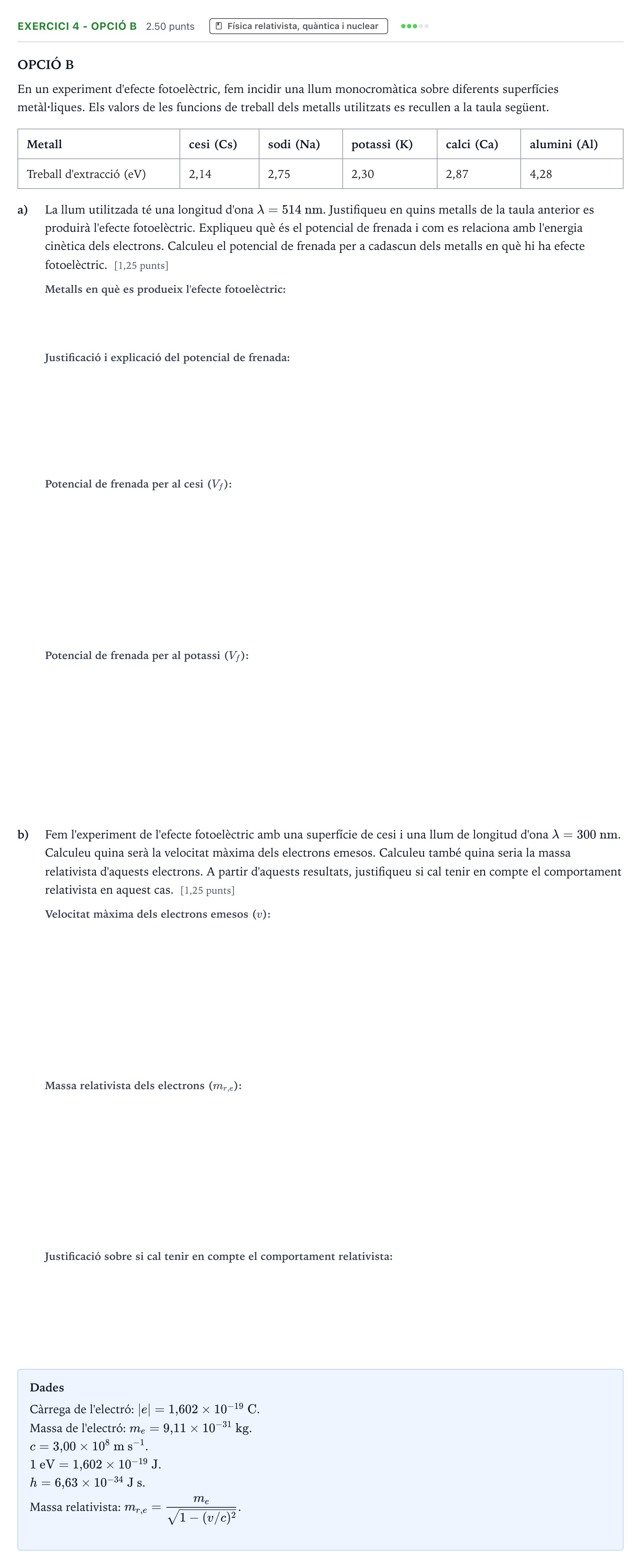 Enunciado: Exercici 4 - Opció B · Física Selectividad Cataluña Juny Serie 4 2025