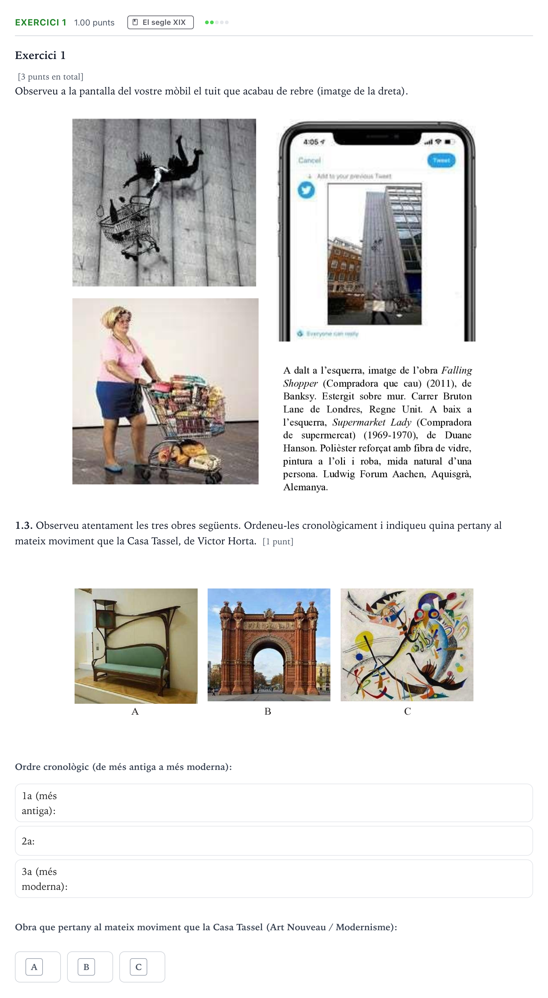Enunciado: Ejercicio 1 - El segle XIX · Fundamentos Artísticos Selectividad Cataluña Model Serie 0 2025