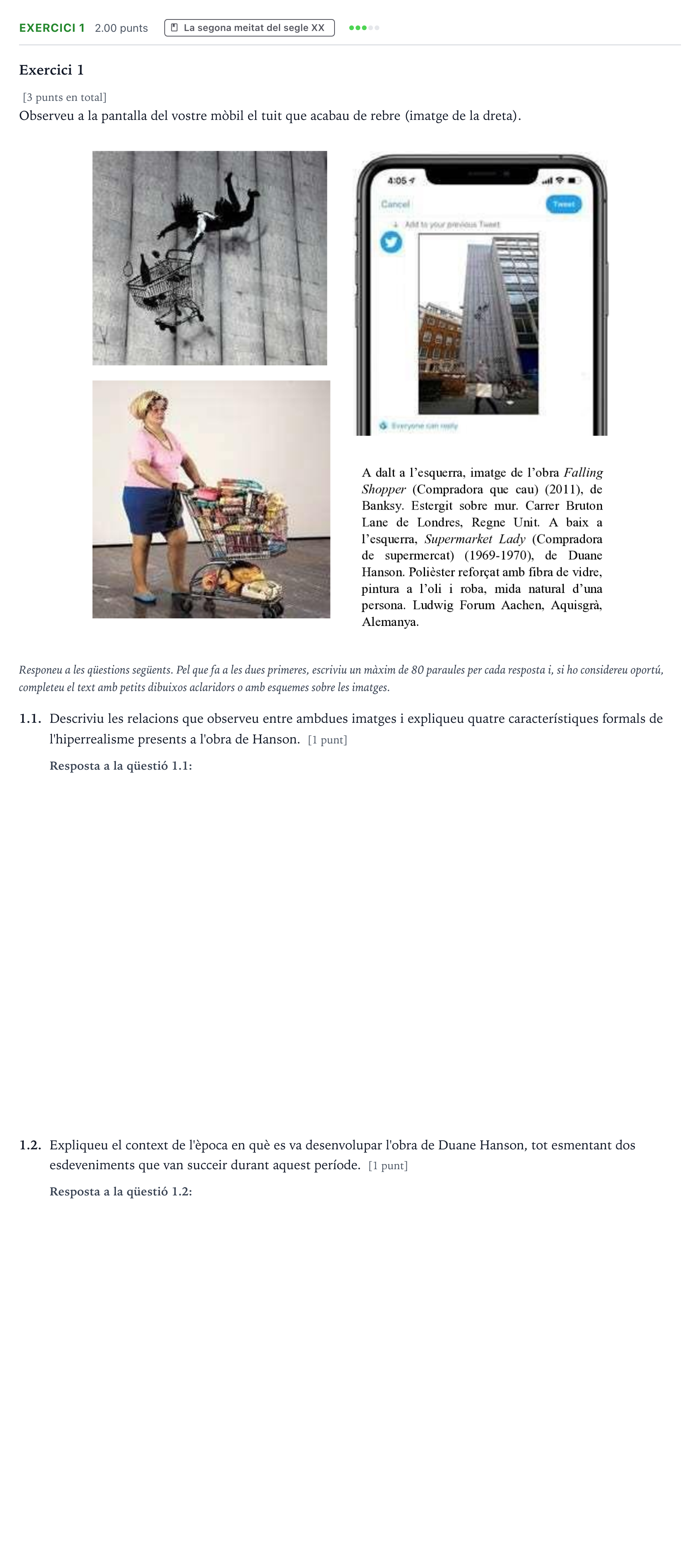 Enunciado: Ejercicio 1 - La segona meitat del segle XX · Fundamentos Artísticos Selectividad Cataluña Model Serie 0 2025
