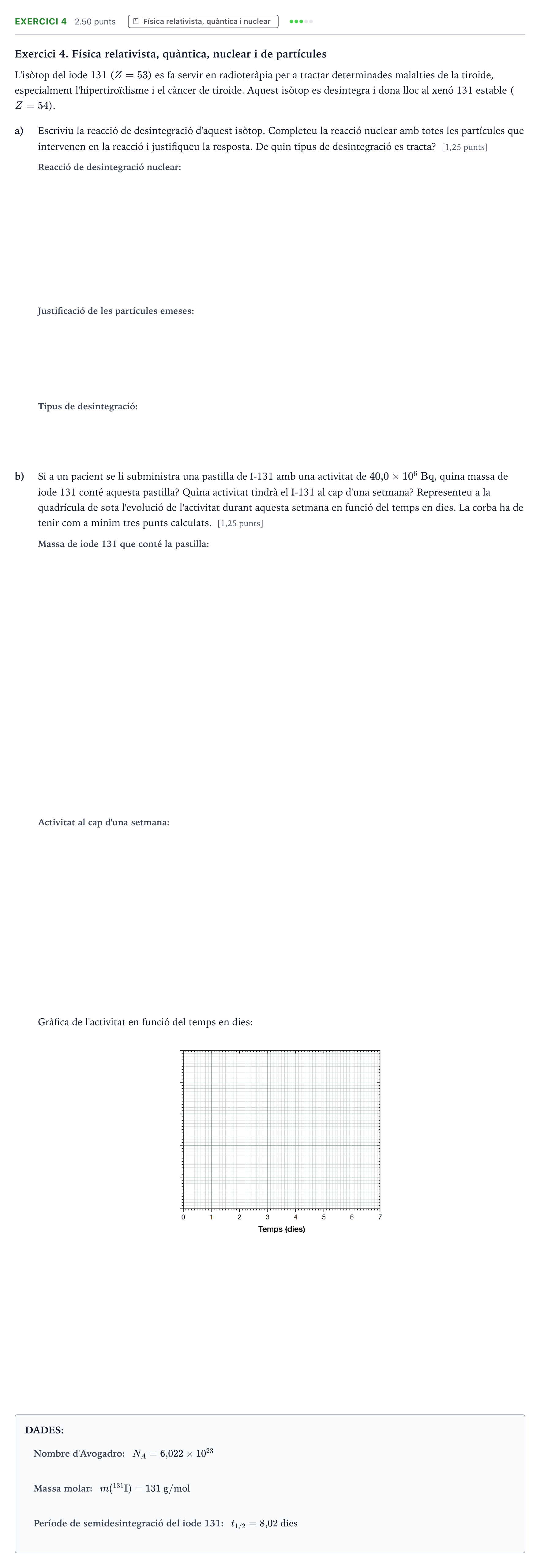Enunciado: Exercici 4 · Física Selectividad Cataluña Setembre Serie 3 2025