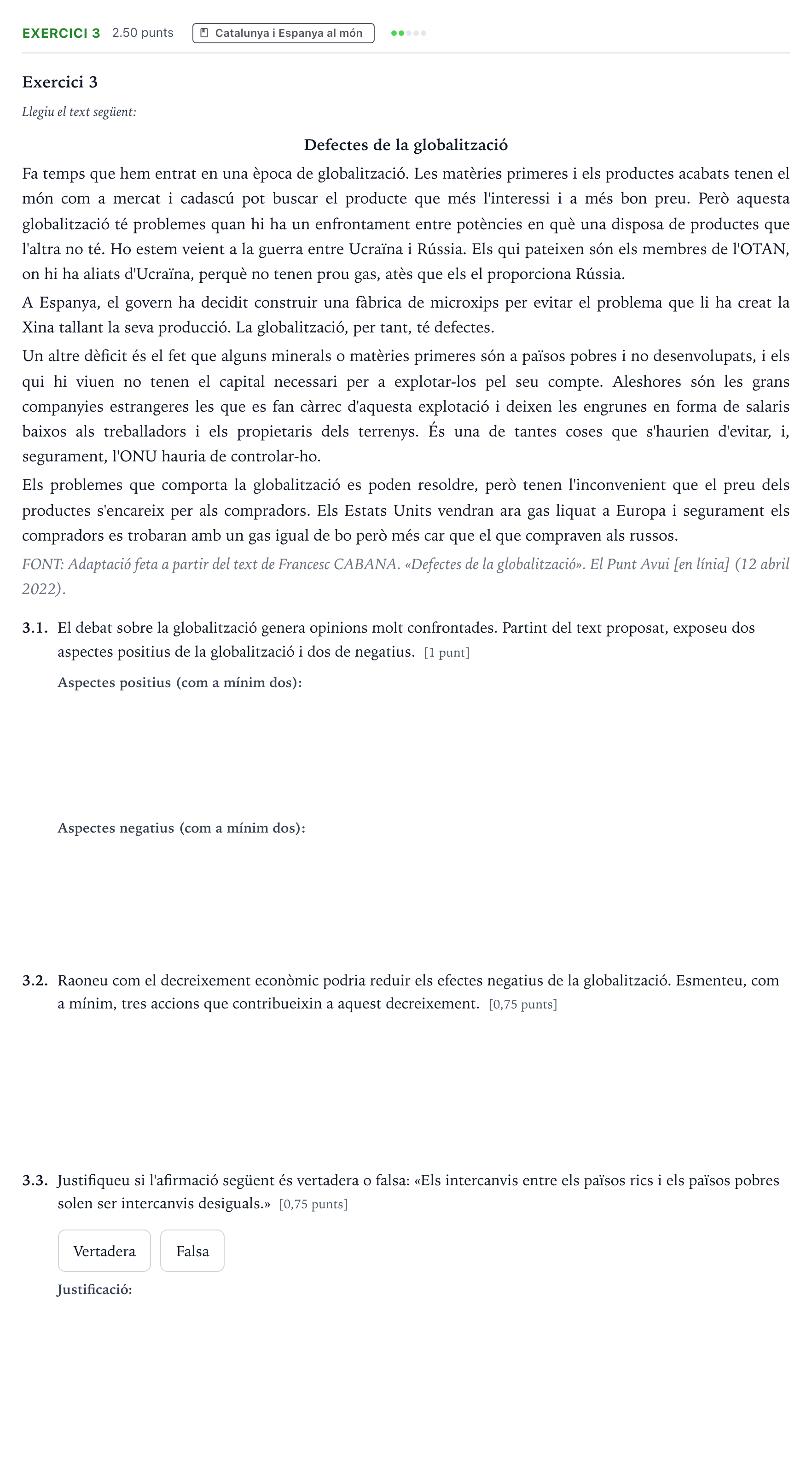 Enunciado: Exercici 3 · Geografía Selectividad Cataluña Juny Serie 1 2025