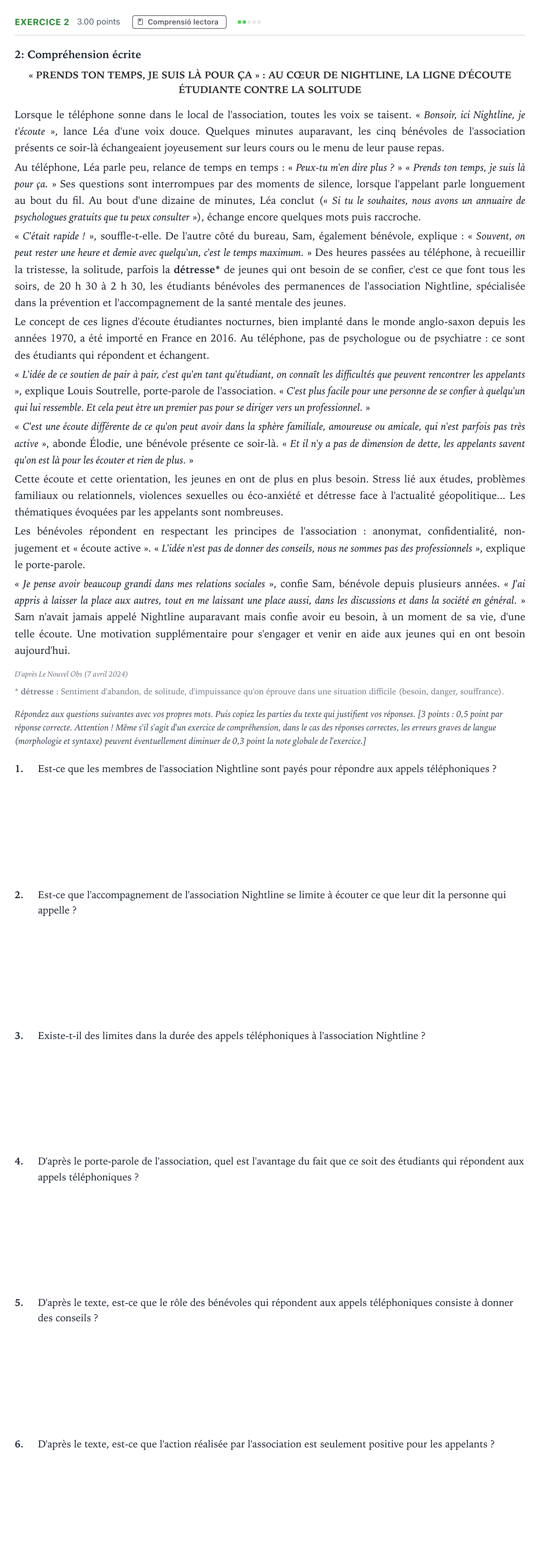 Enunciado: Problema 2 · Francés Selectividad Cataluña Setembre Serie 3 2025