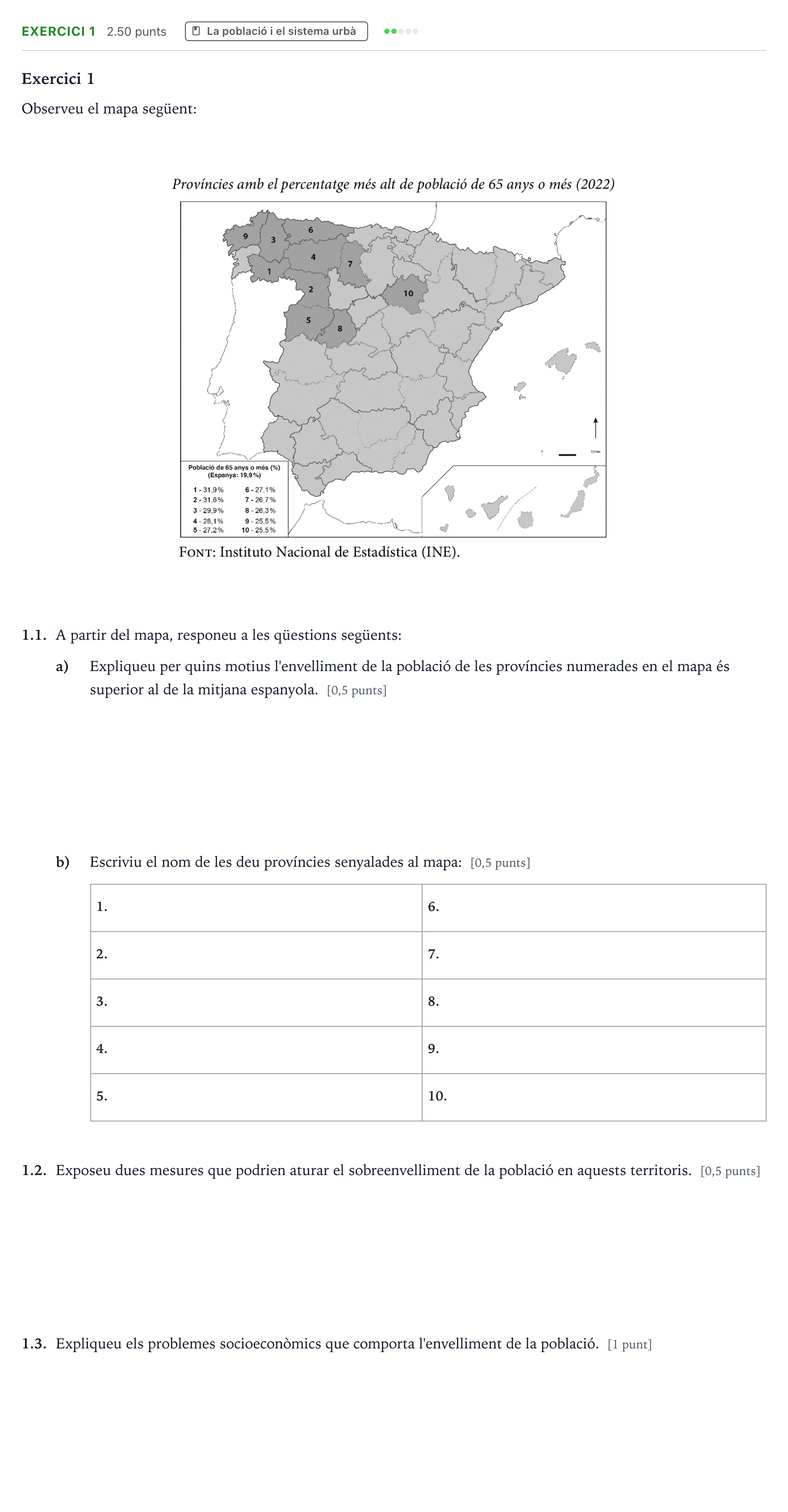 Enunciado: Exercici 1 · Geografía Selectividad Cataluña Juny Serie 4 2025